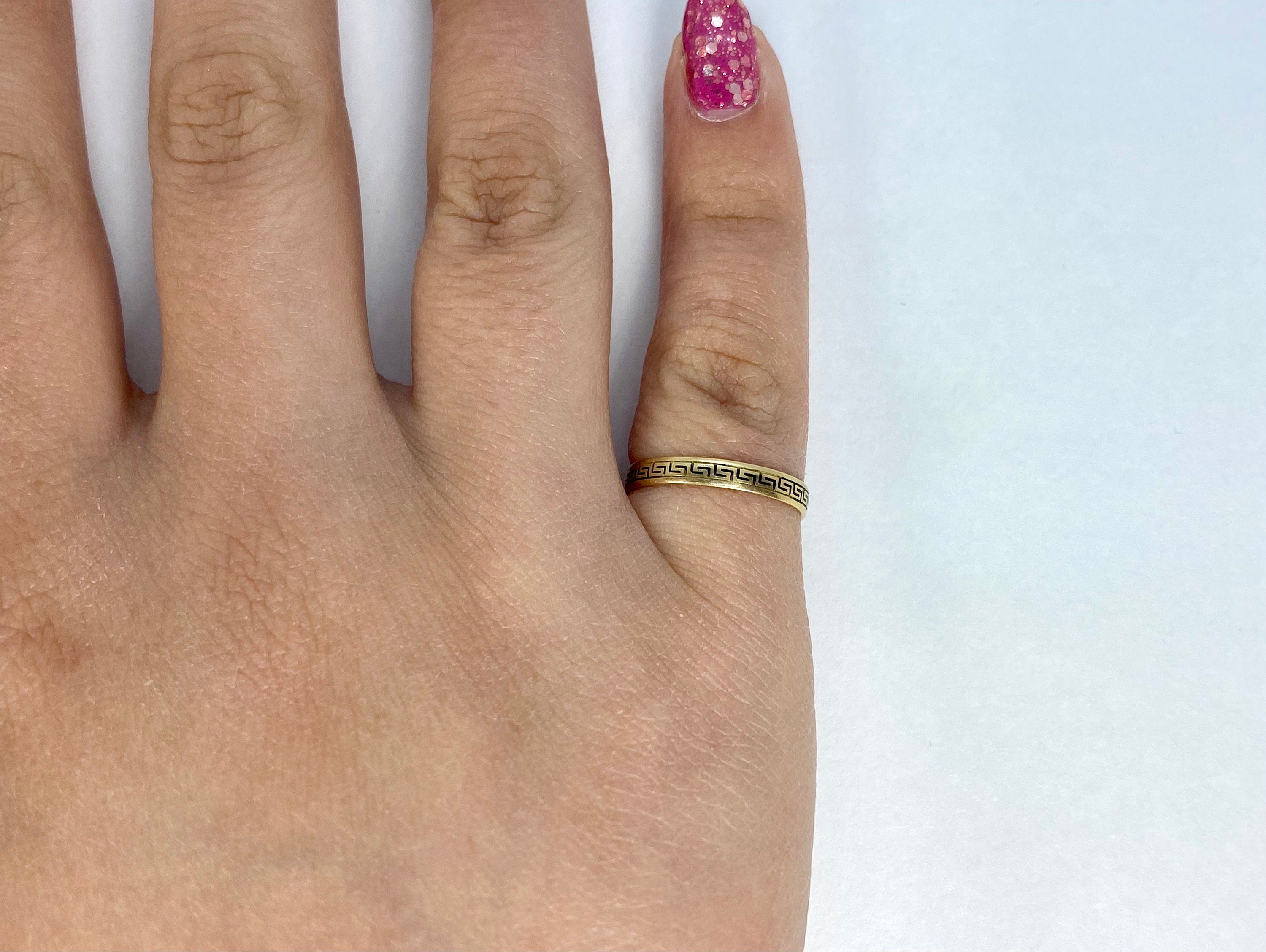 Antique 10K Yellow Gold Enamel Band, Size 4.75