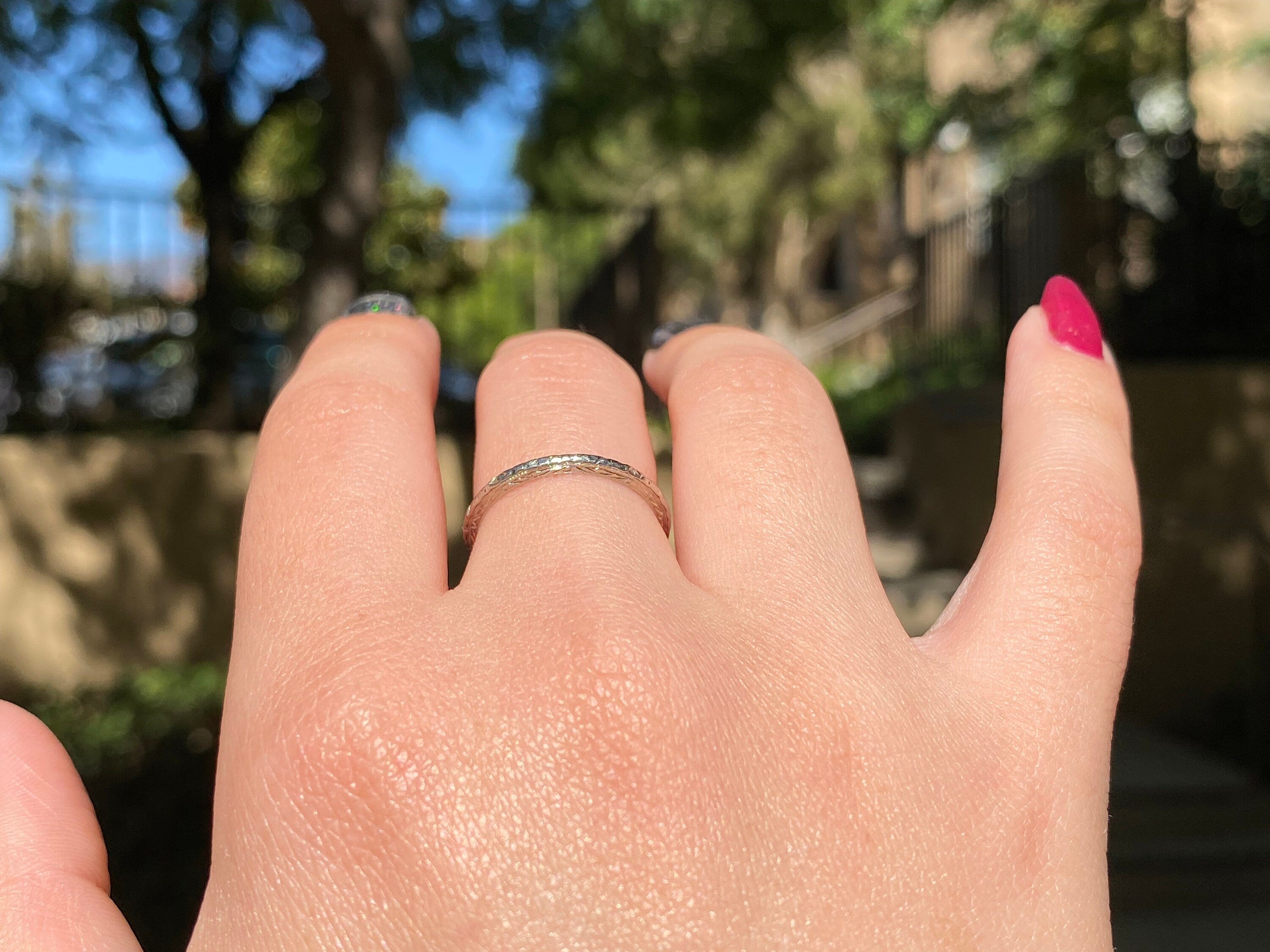 Vintage White Gold Engraved Band, Size 6.25