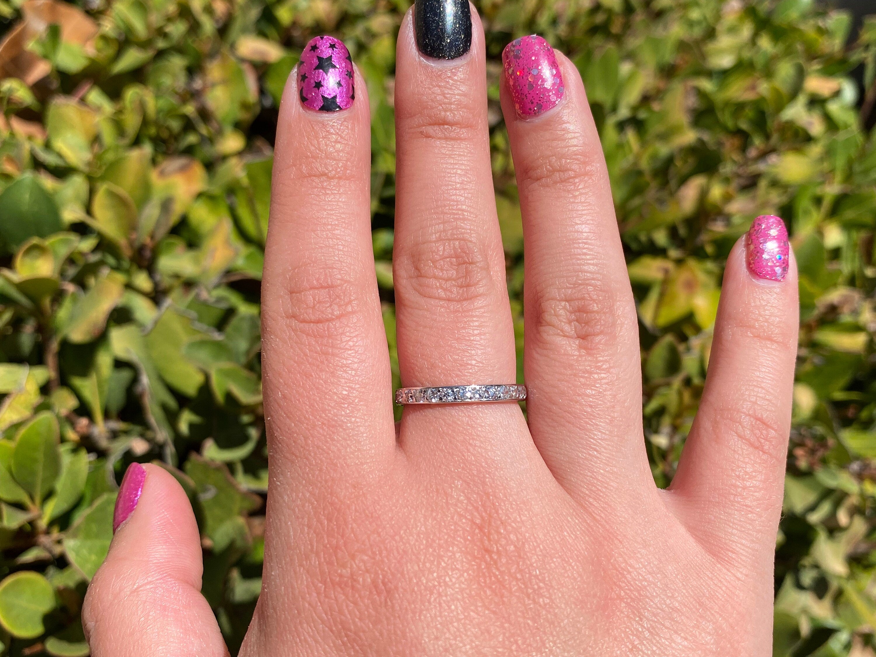 Vintage Platinum Old European Cut Diamond Eternity Band, Size 7