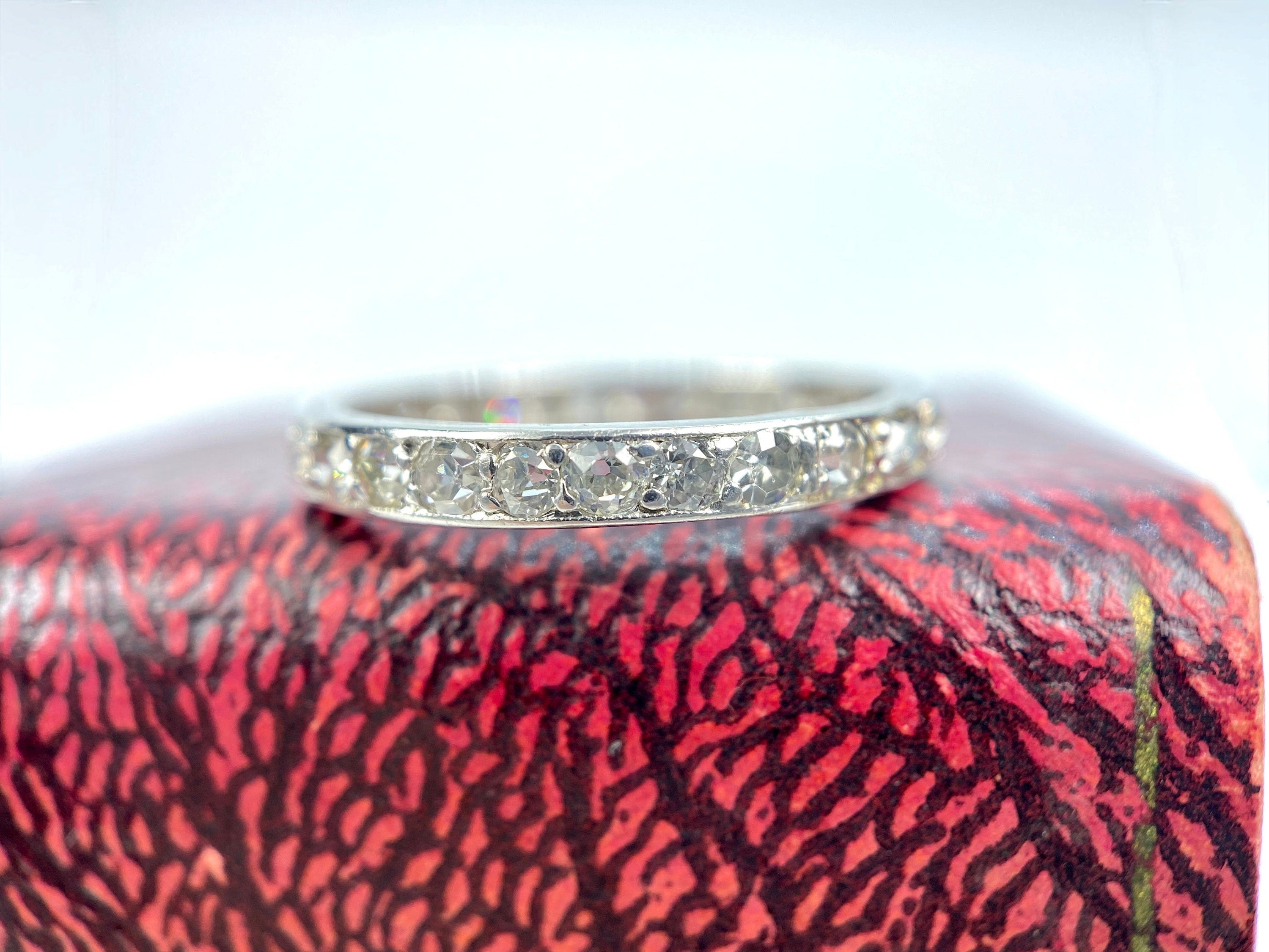 Vintage Platinum Old European Cut Diamond Eternity Band, Size 7