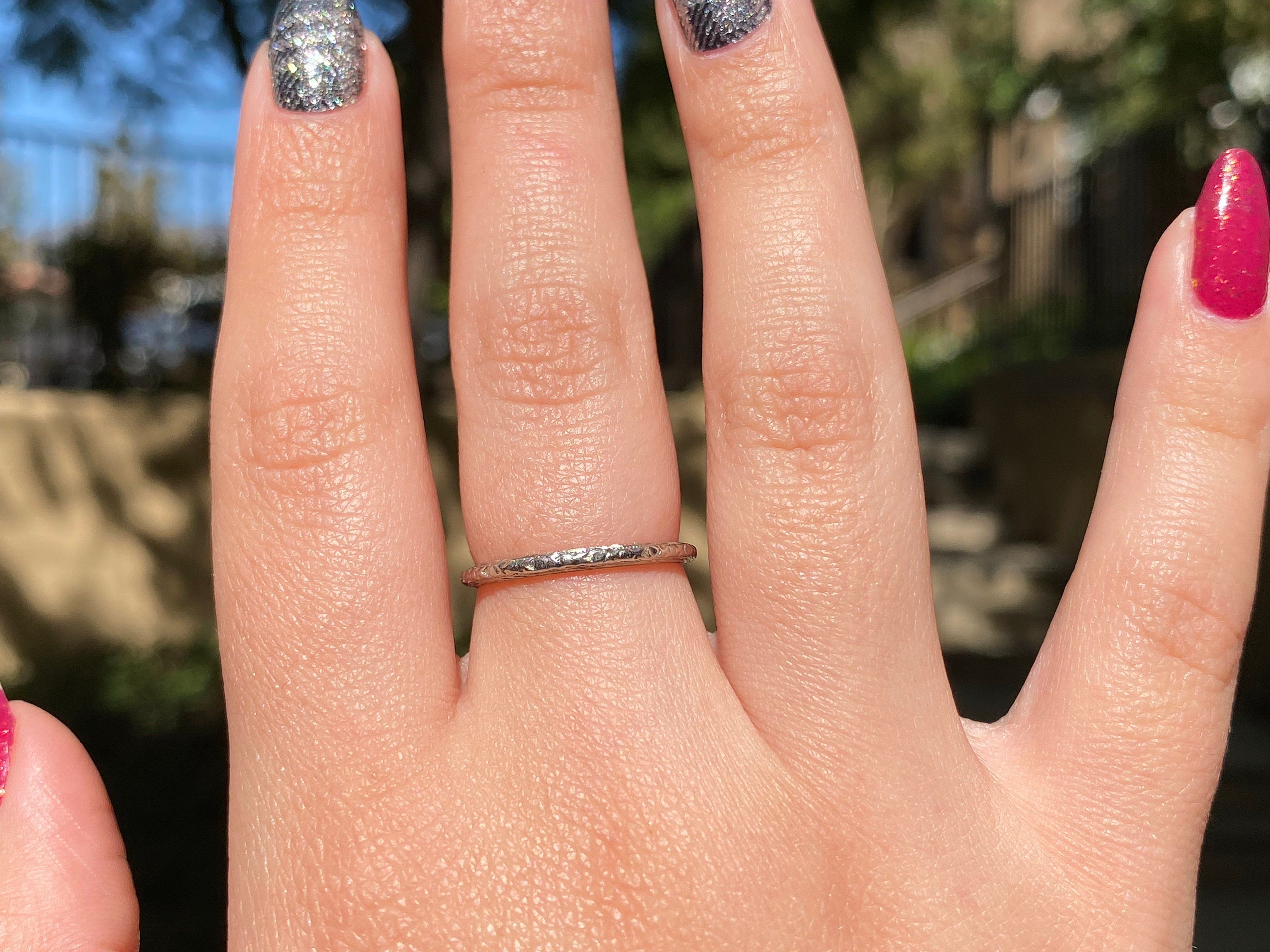 Vintage White Gold Engraved Band, Size 6.25