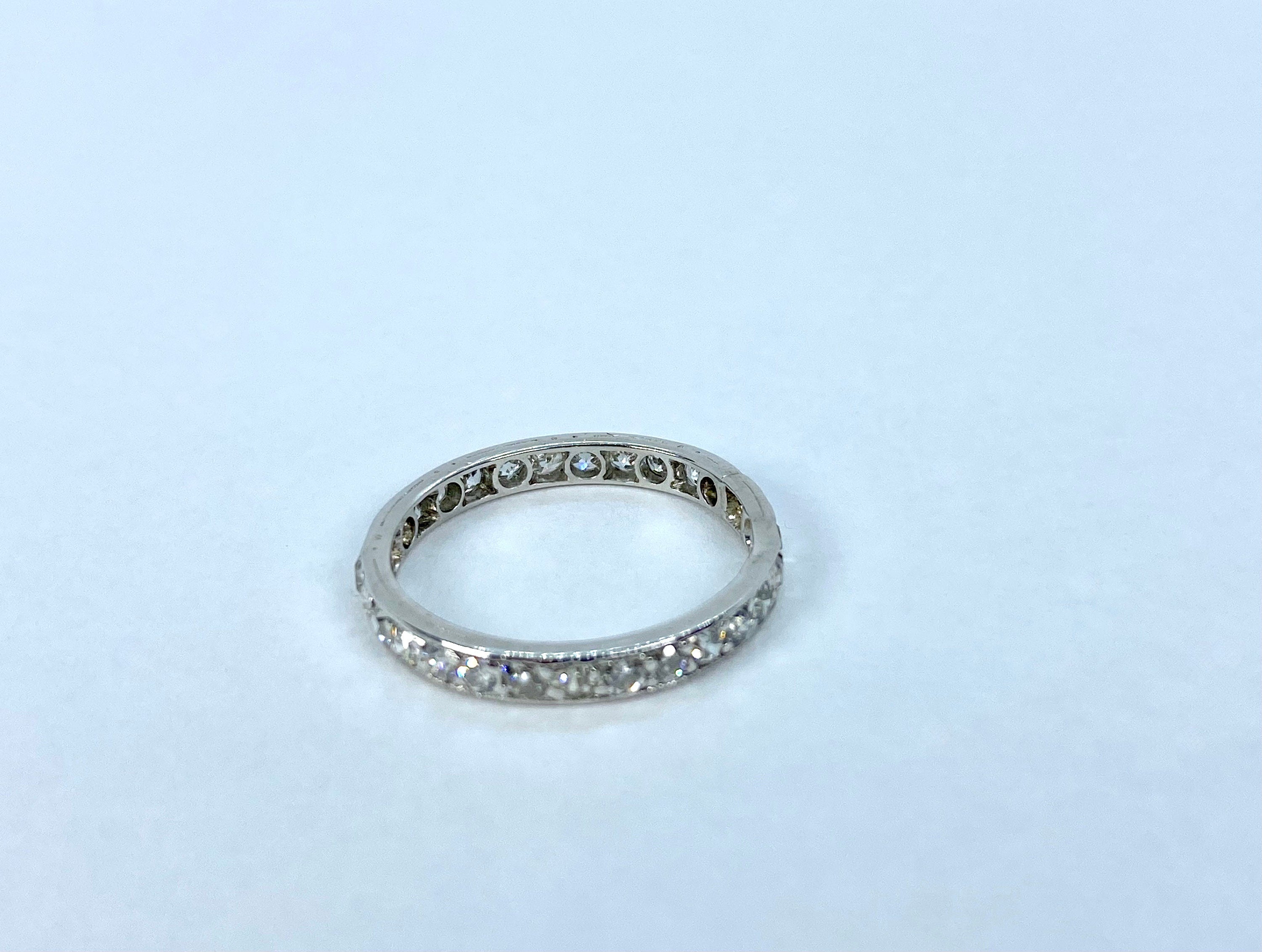 Vintage Platinum Old European Cut Diamond Eternity Band, Size 7