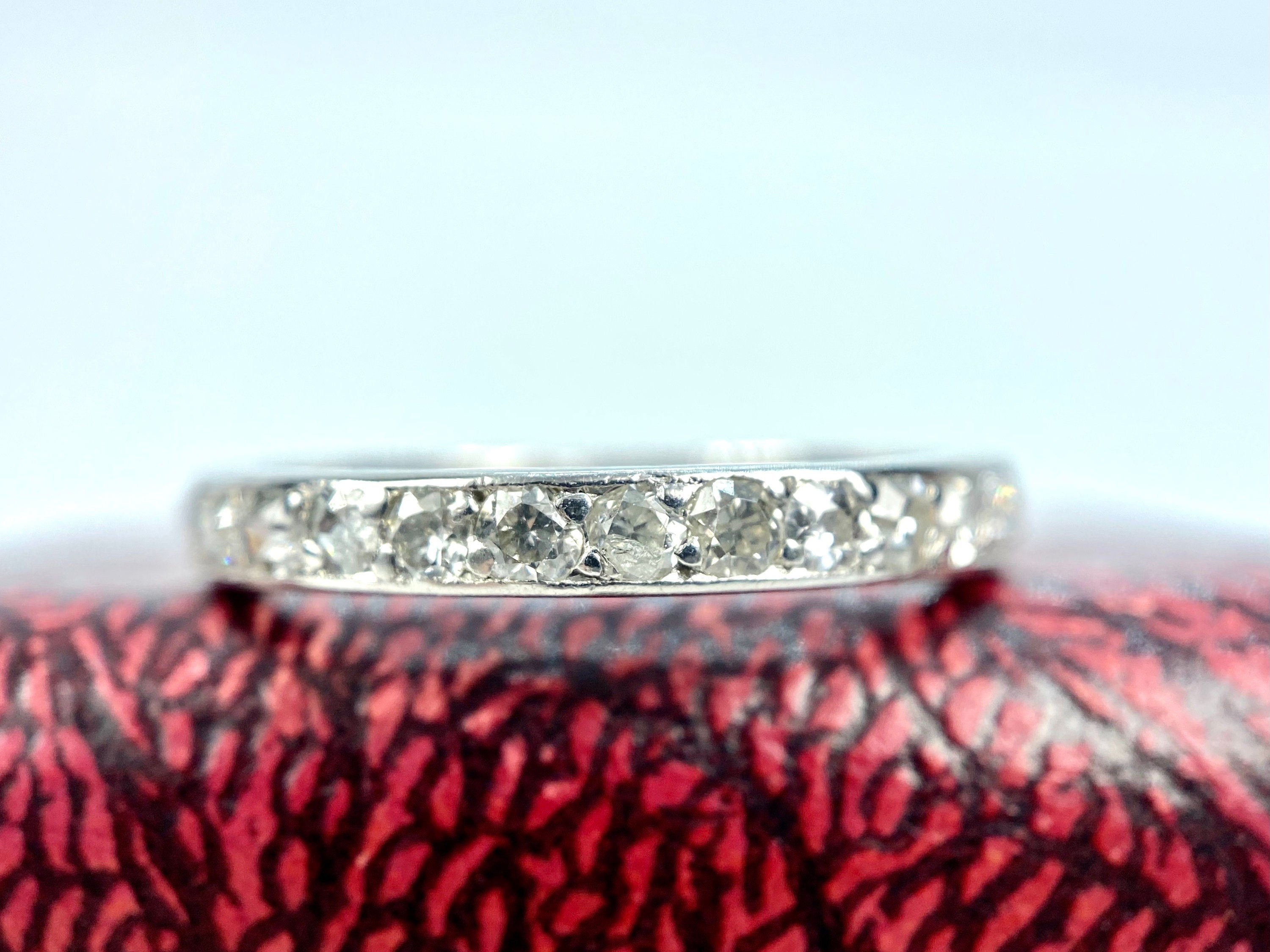 Vintage Platinum Old European Cut Diamond Eternity Band, Size 7
