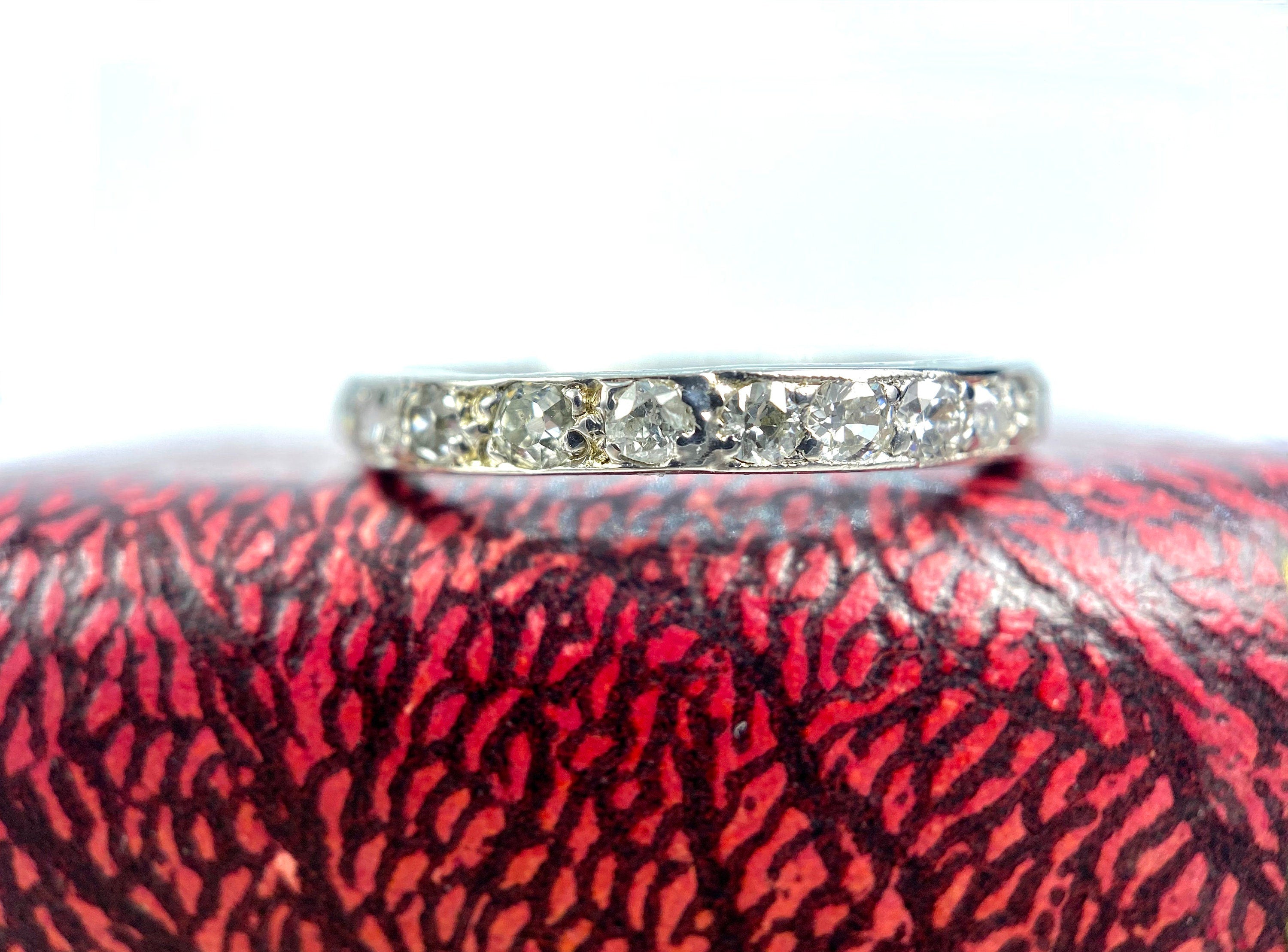Vintage Platinum Old European Cut Diamond Eternity Band, Size 7