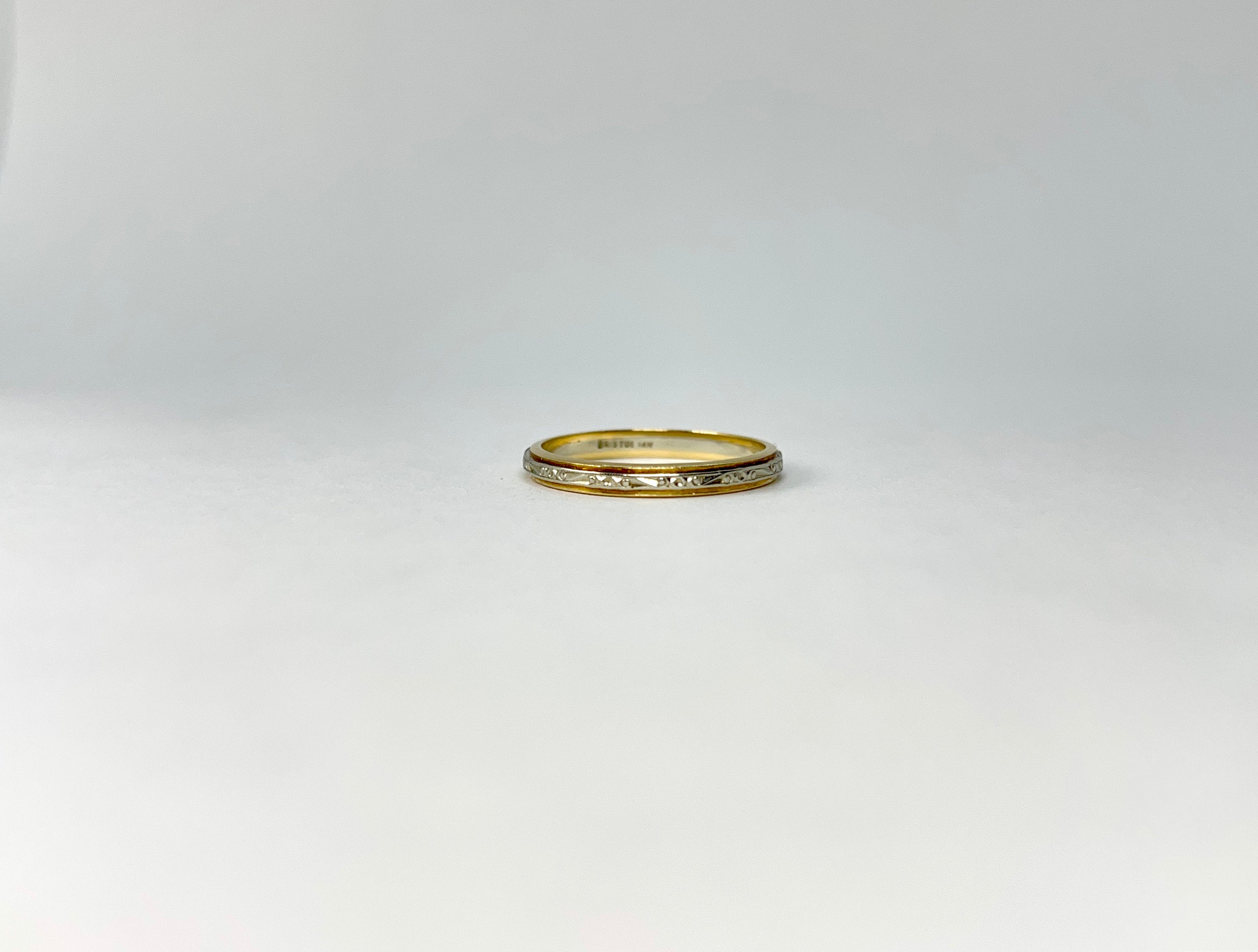 Vintage 14K Bristol Two Tone Wedding Band, Size 8.25