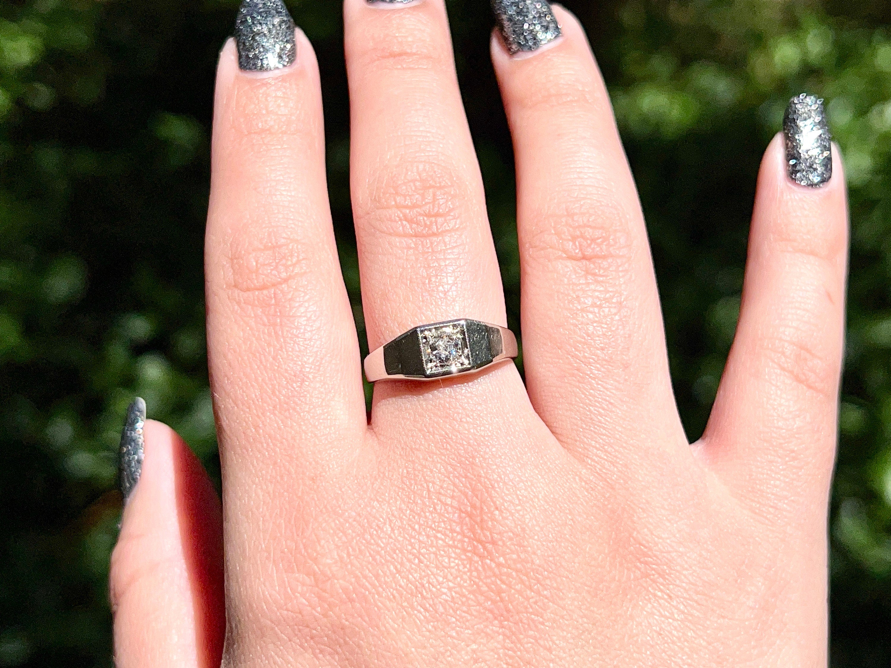 Art Deco Ring, Old European Cut Diamond, Size 7.75