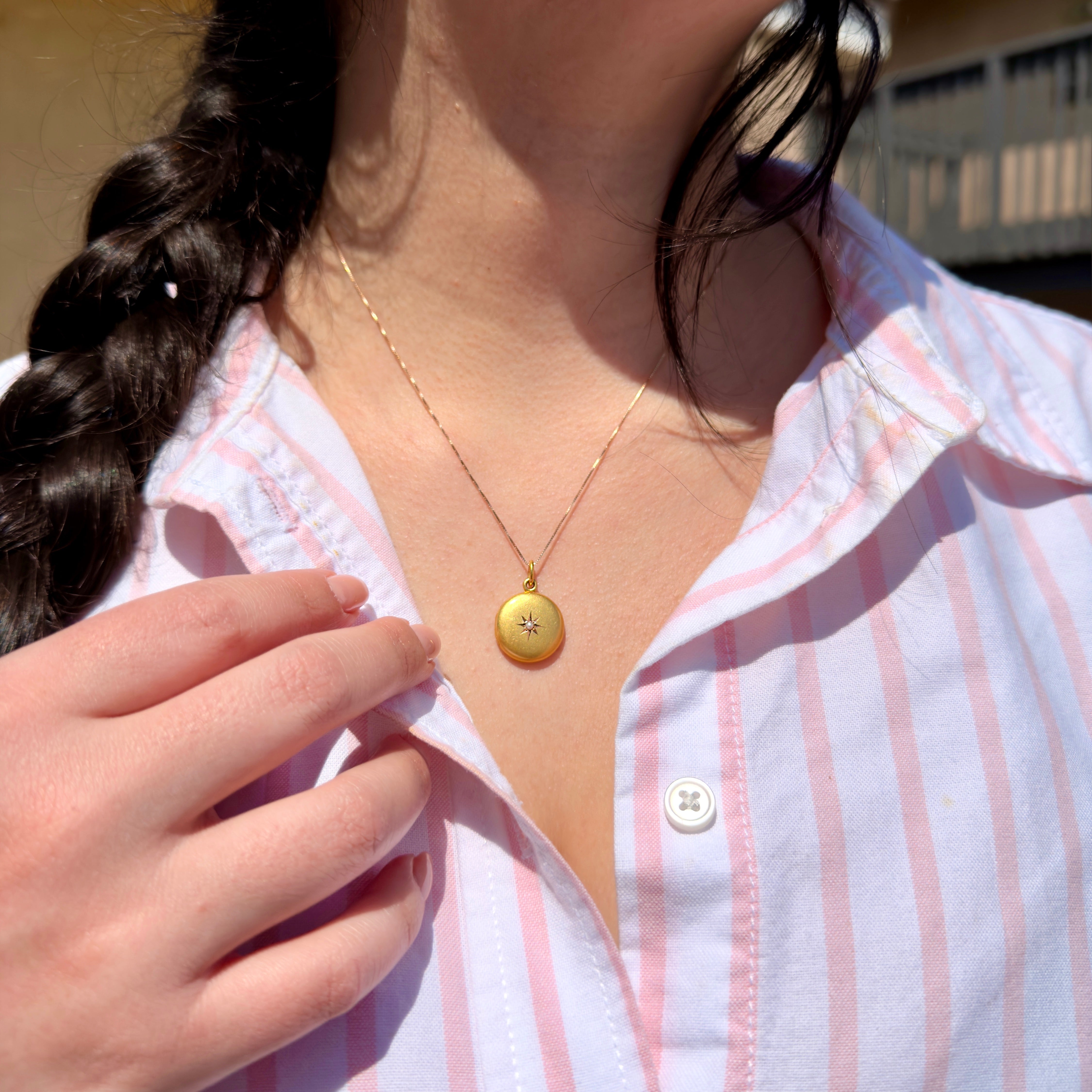 Edwardian Shreve & Co. Celestial Bloomed Gold Pearl Locket, Elizabeth 1902
