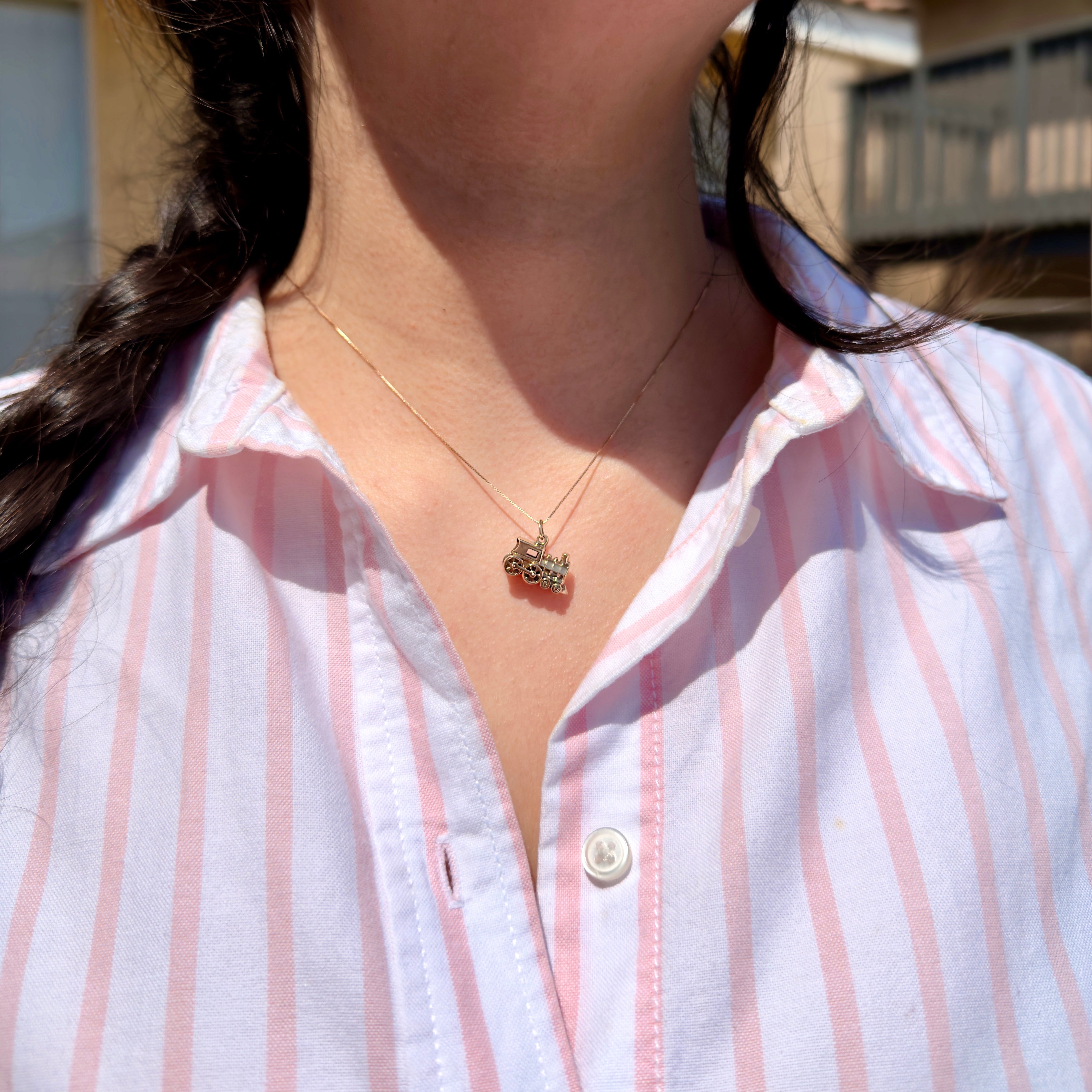 Vintage 14K Yellow Gold Locomotive Charm, Articulating Train Pendant