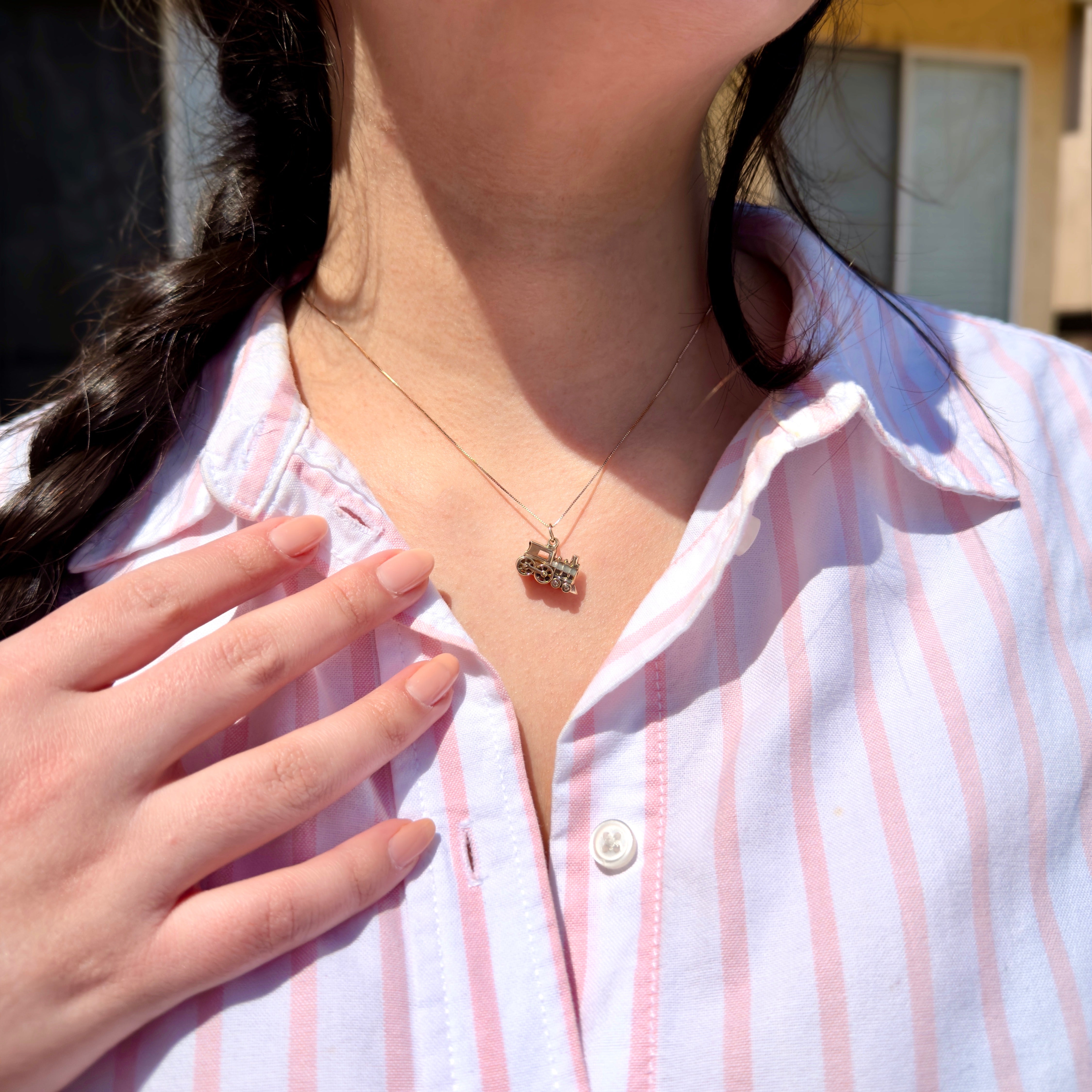 Vintage 14K Yellow Gold Locomotive Charm, Articulating Train Pendant