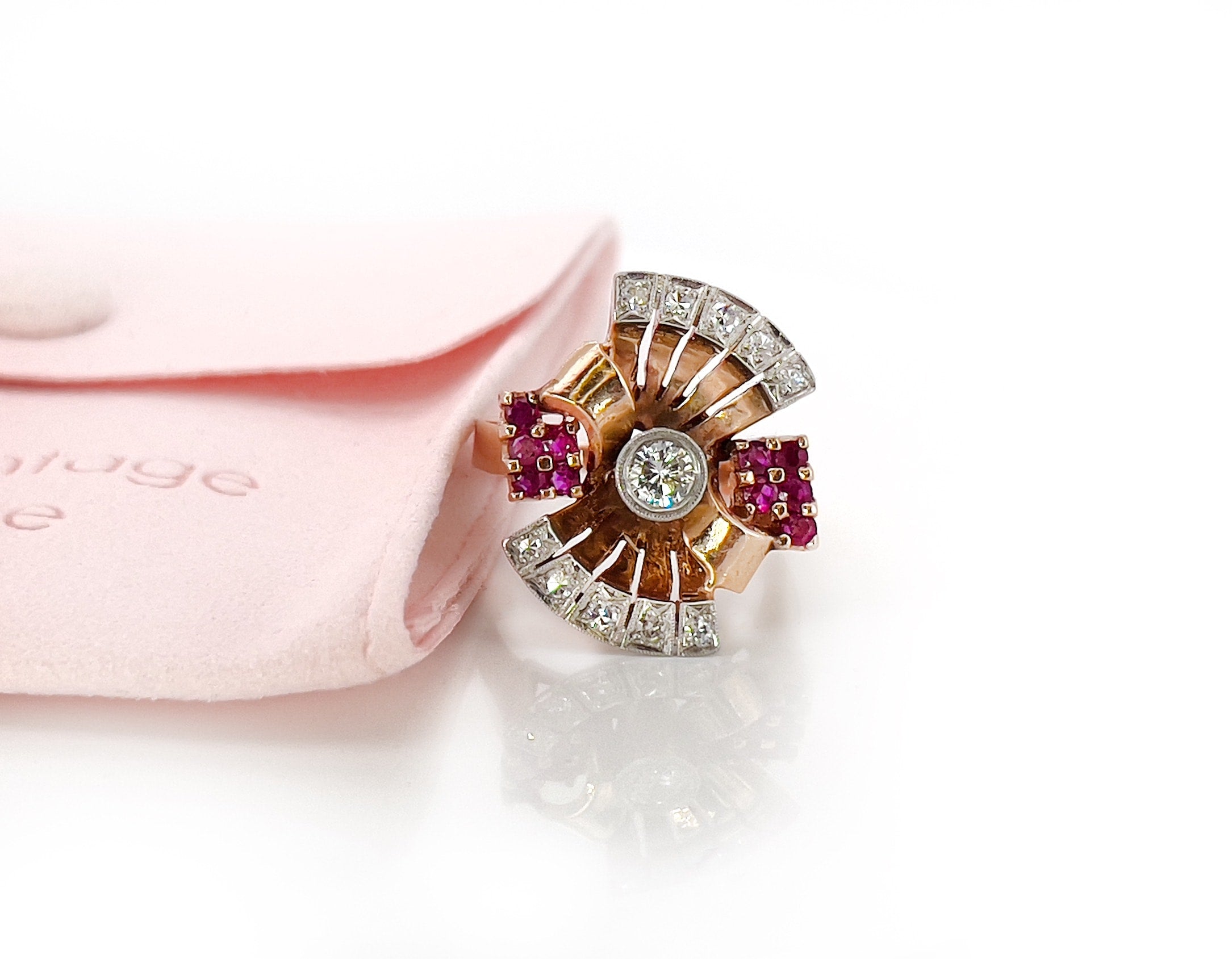 Retro Diamond & Ruby Ring, 0.32 cttw, 14K & Palladium, Size 8.25