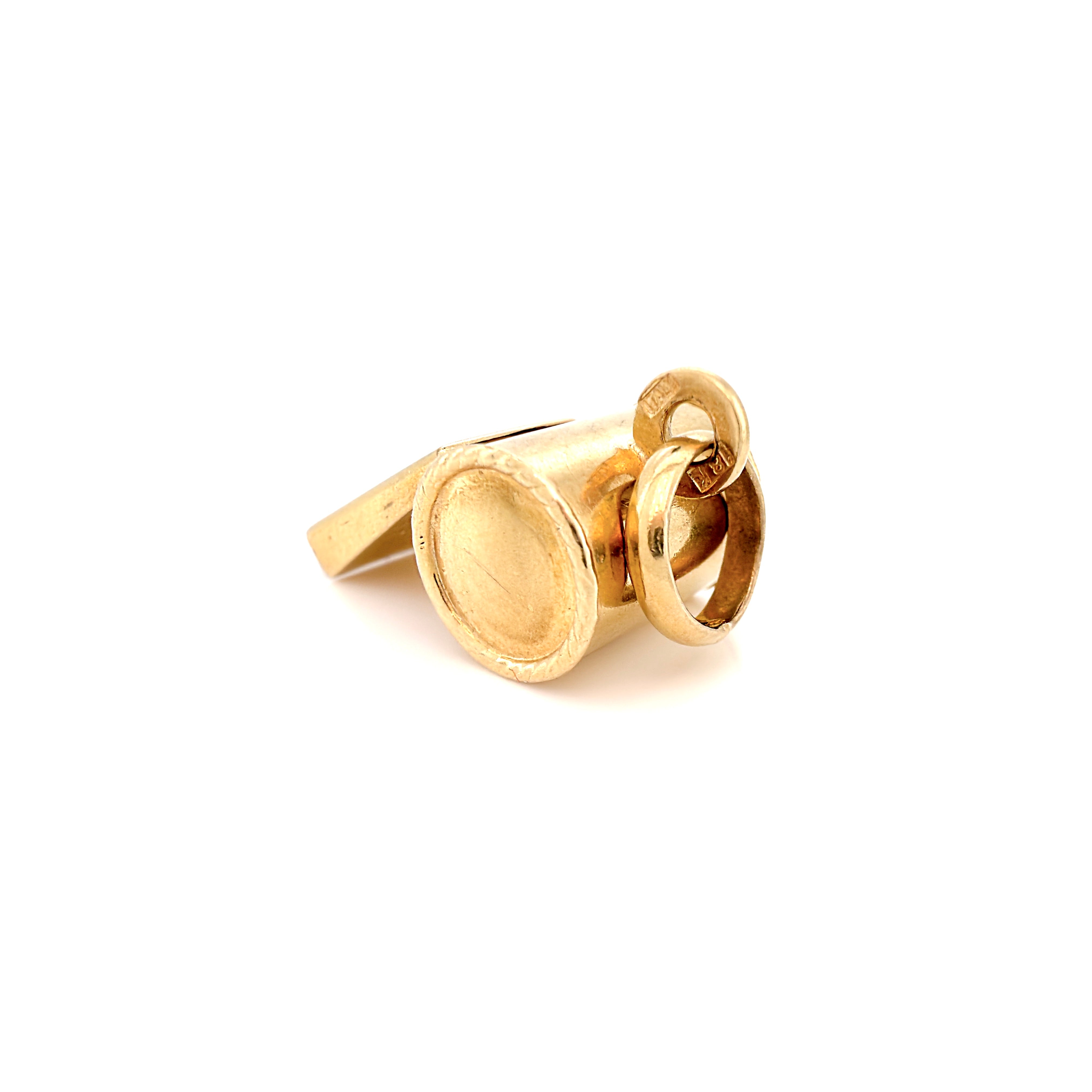 Vintage 18K Yellow Gold Whistle Charm, Pendant