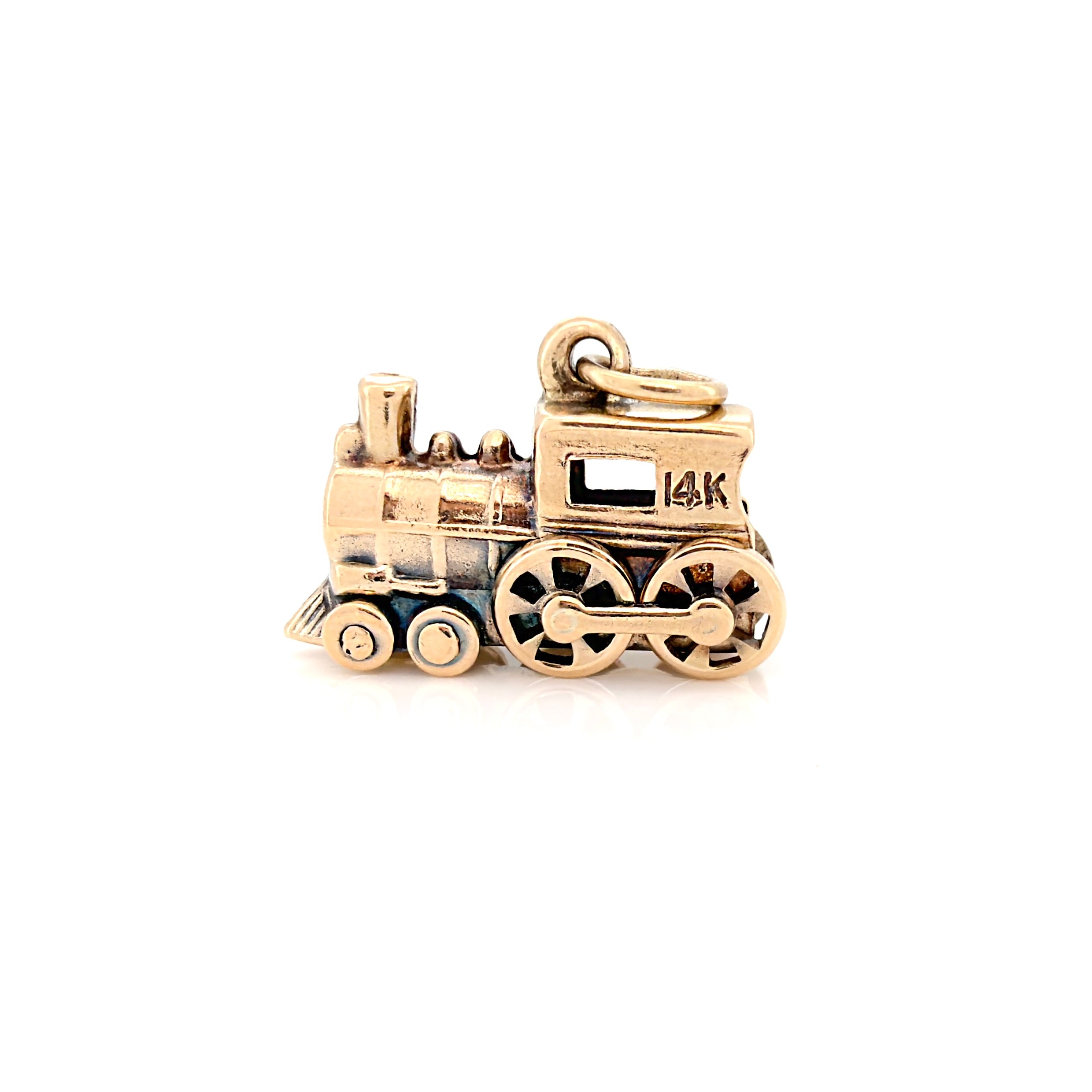 Vintage 14K Yellow Gold Locomotive Charm, Articulating Train Pendant