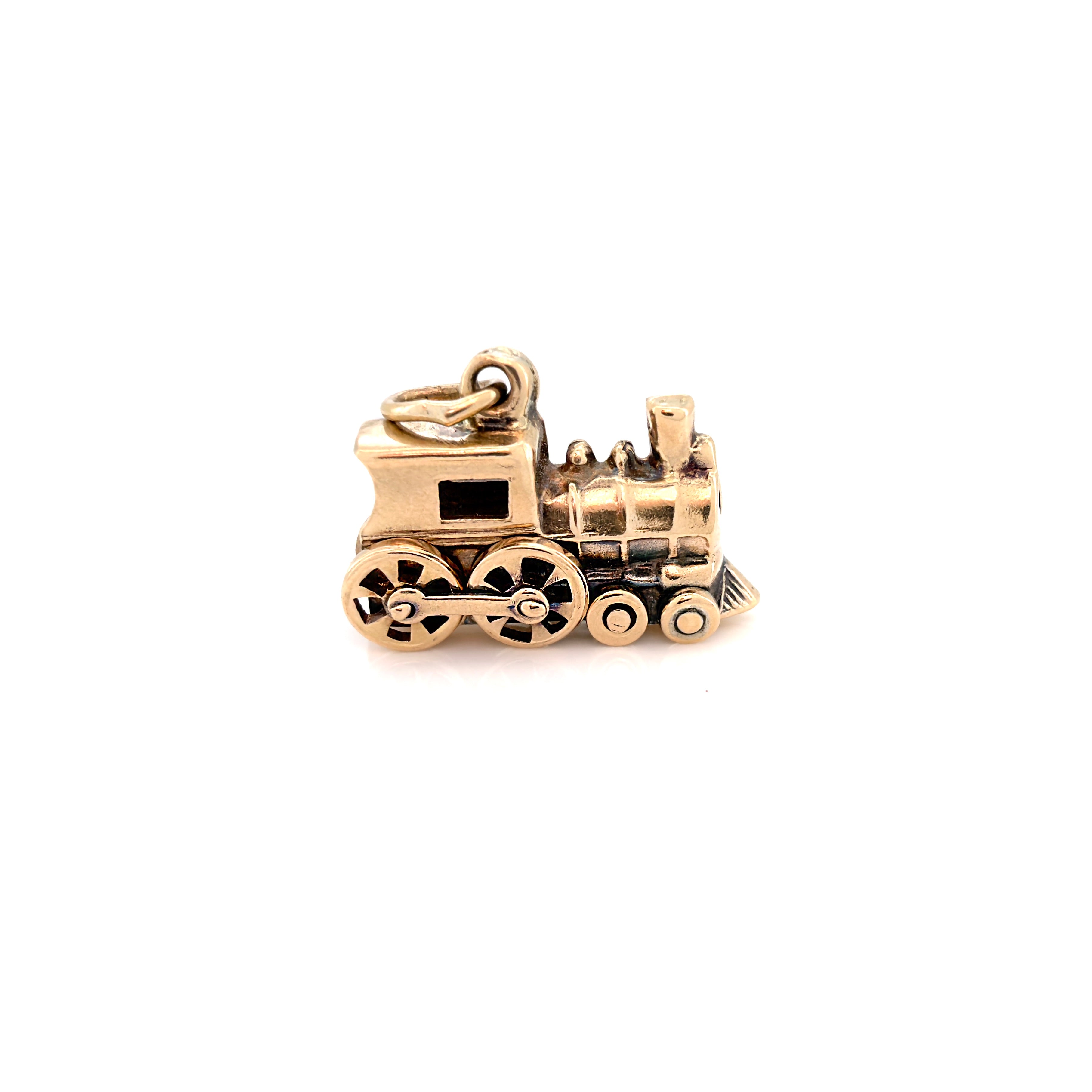 Vintage 14K Yellow Gold Locomotive Charm, Articulating Train Pendant