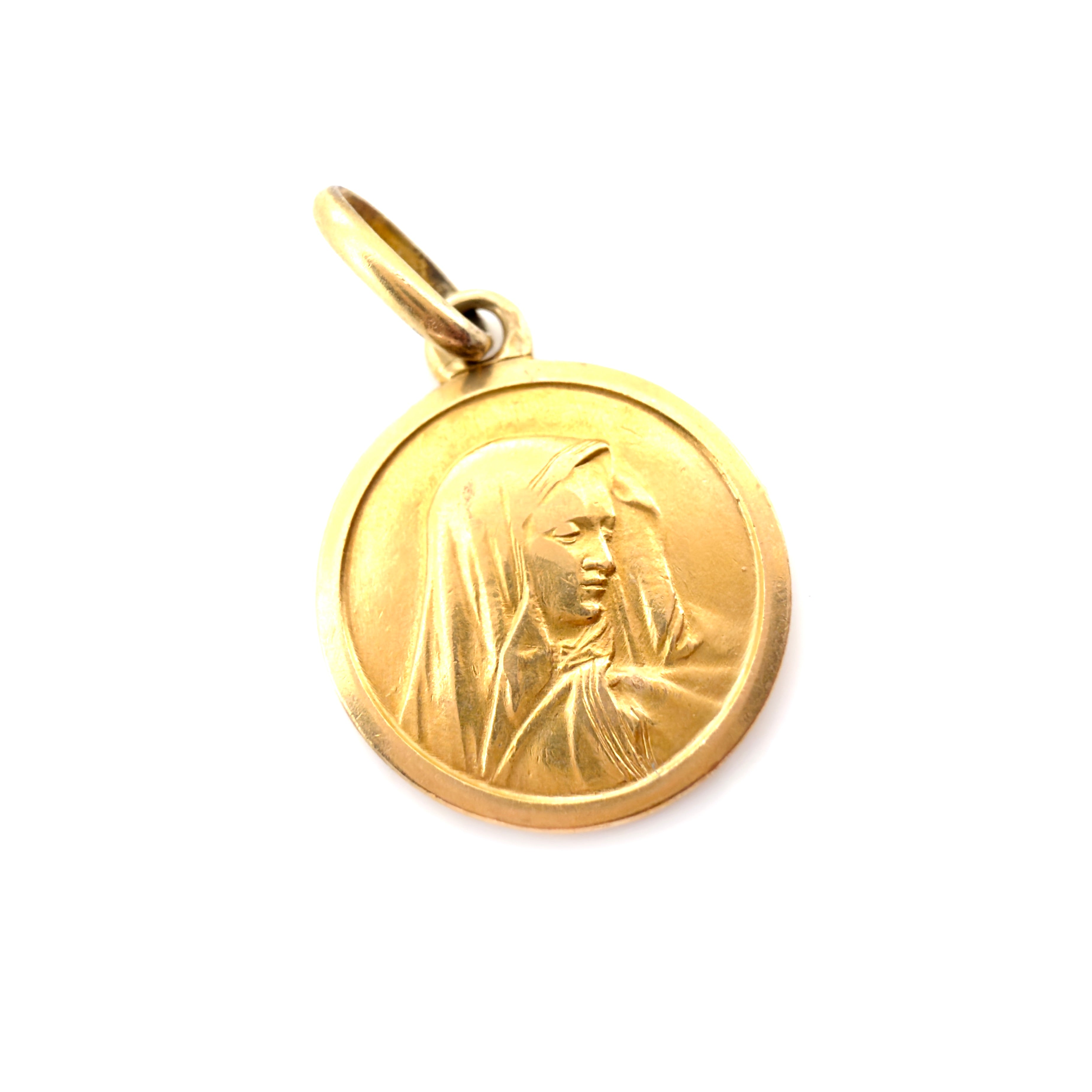 Vintage 1960s Italian 18K Virgin Mary Medallion, Pendant