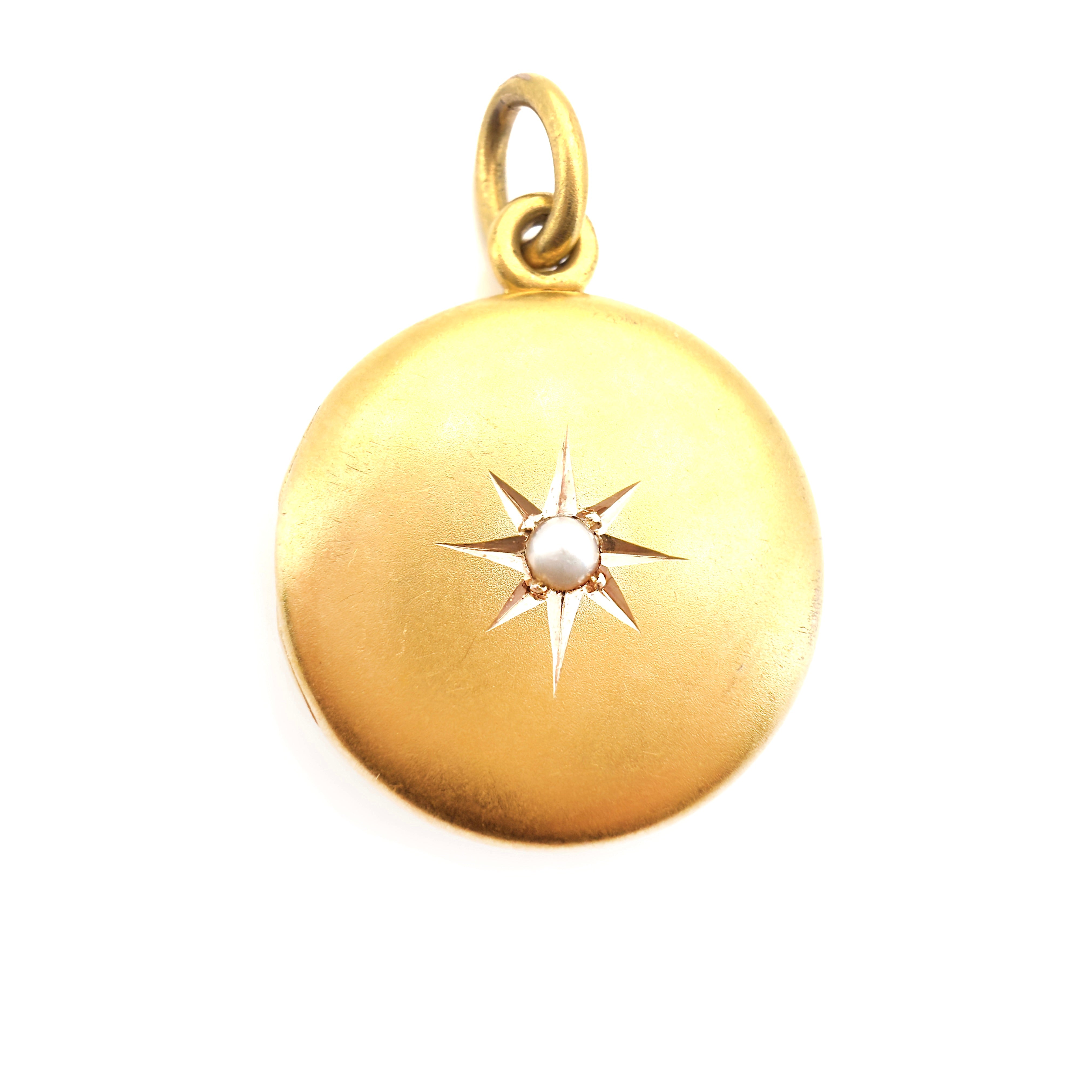 Edwardian Shreve & Co. Celestial Bloomed Gold Pearl Locket, Elizabeth 1902