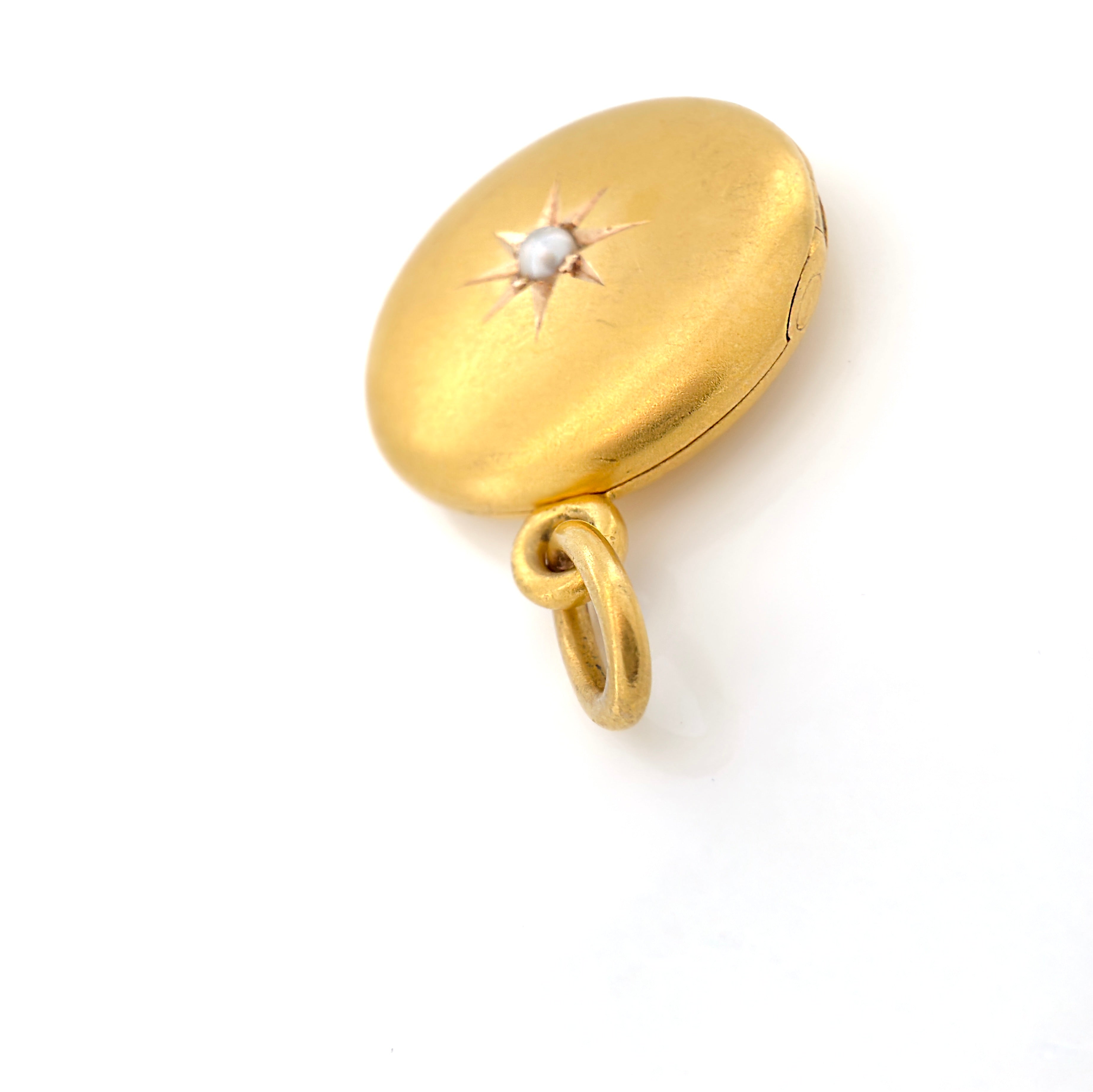 Edwardian Shreve & Co. Celestial Bloomed Gold Pearl Locket, Elizabeth 1902