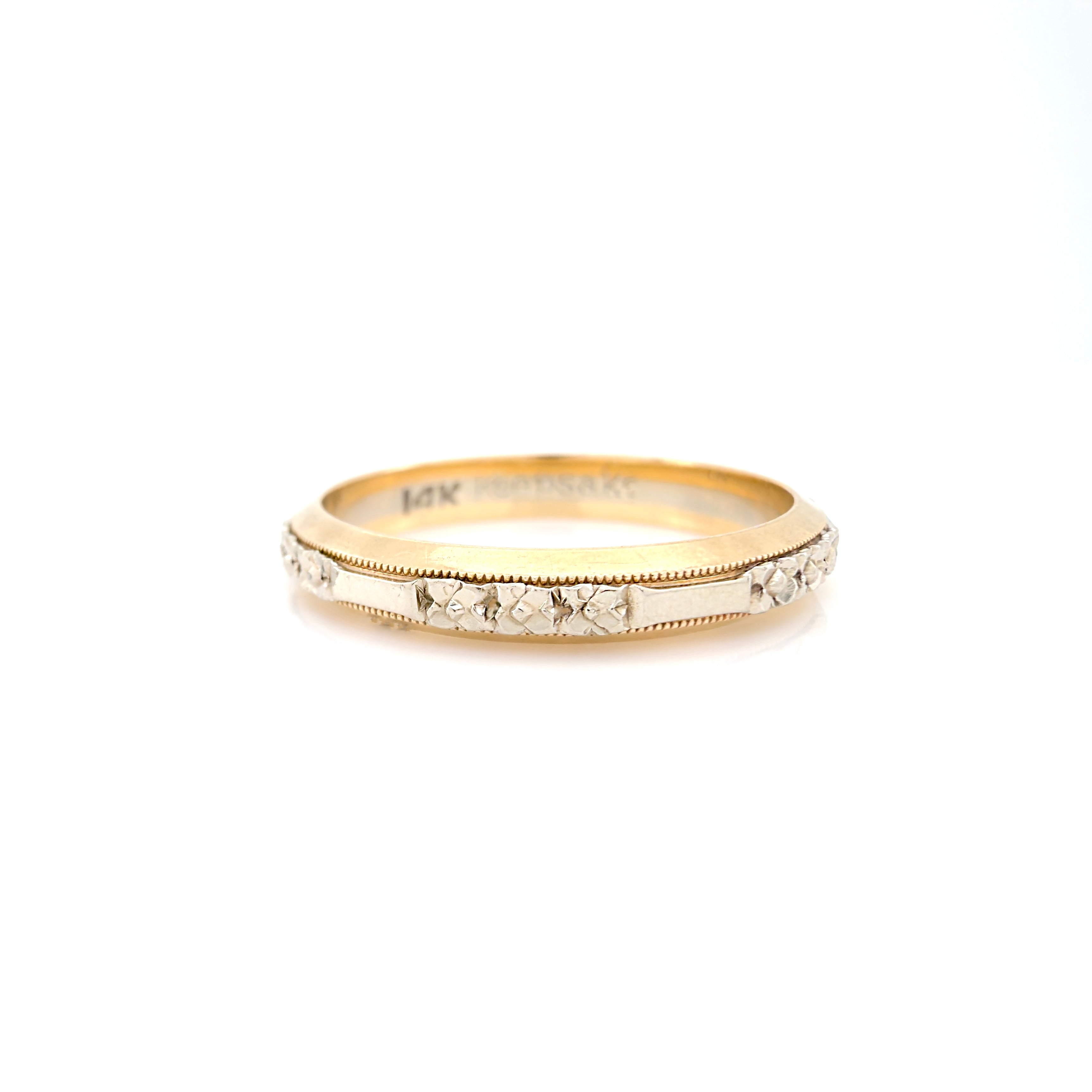 Vintage Retro Two Tone Gold Keepsake Orange Blossom Wedding Band, Ring Size 7