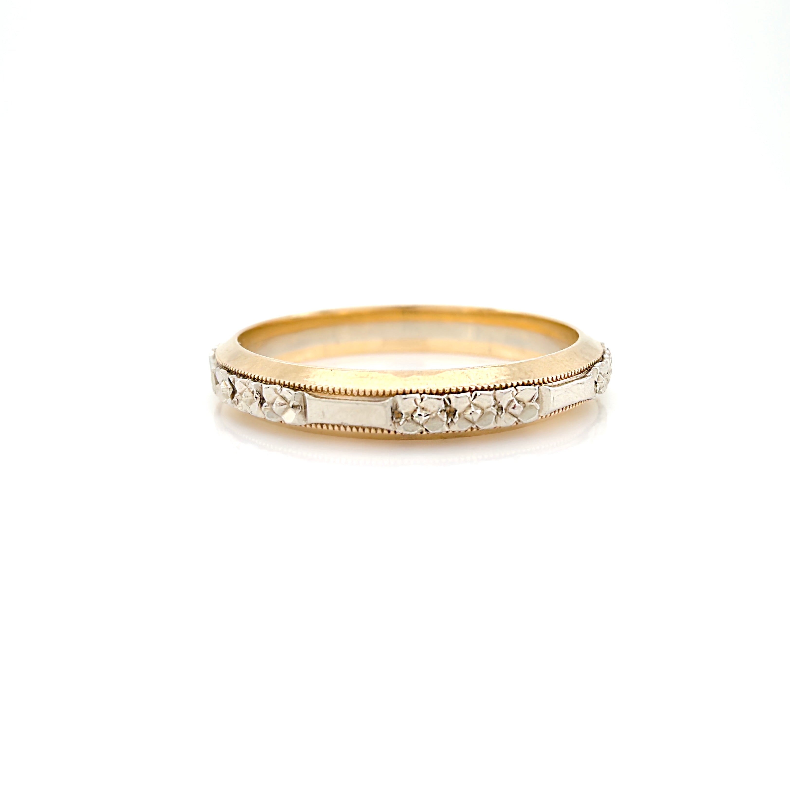 Vintage Retro Two Tone Gold Keepsake Orange Blossom Wedding Band, Ring Size 7