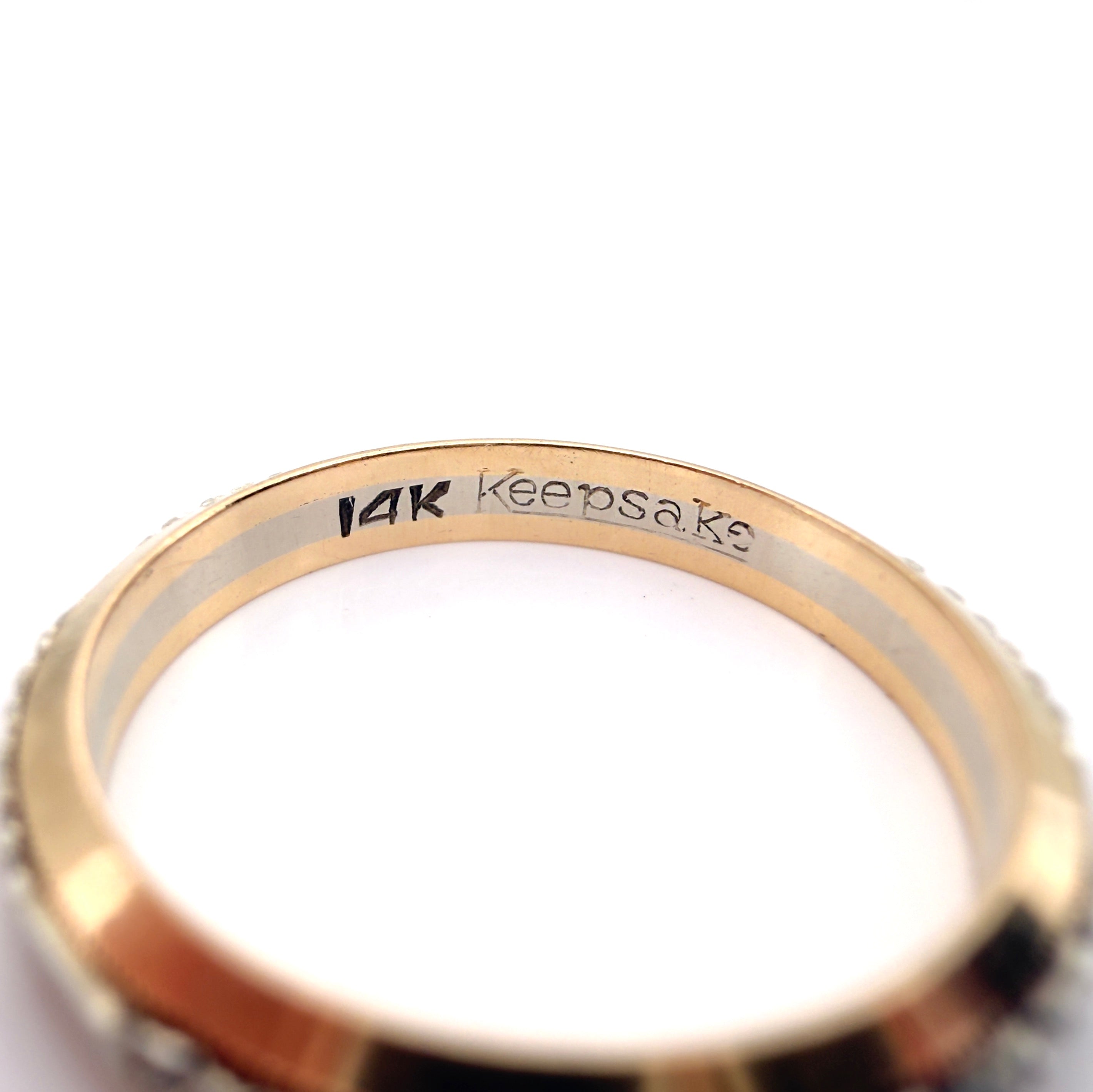 Vintage Retro Two Tone Gold Keepsake Orange Blossom Wedding Band, Ring Size 7