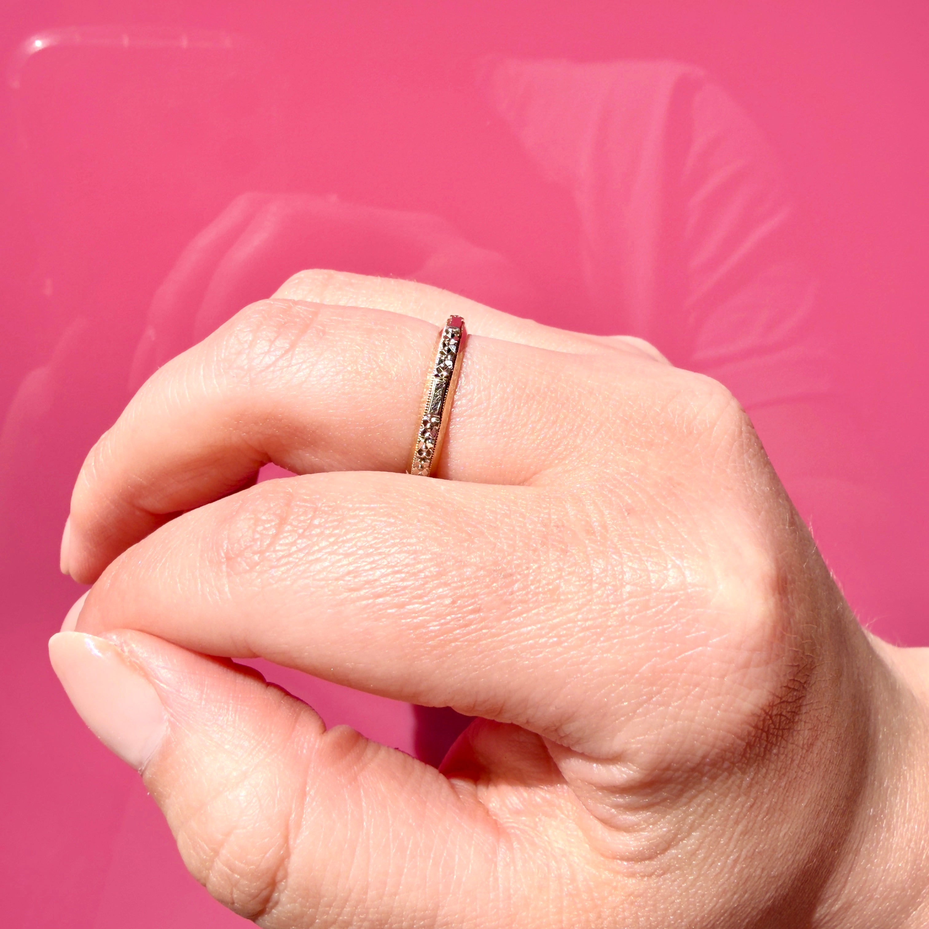 Vintage Retro Two Tone Gold Keepsake Orange Blossom Wedding Band, Ring Size 7