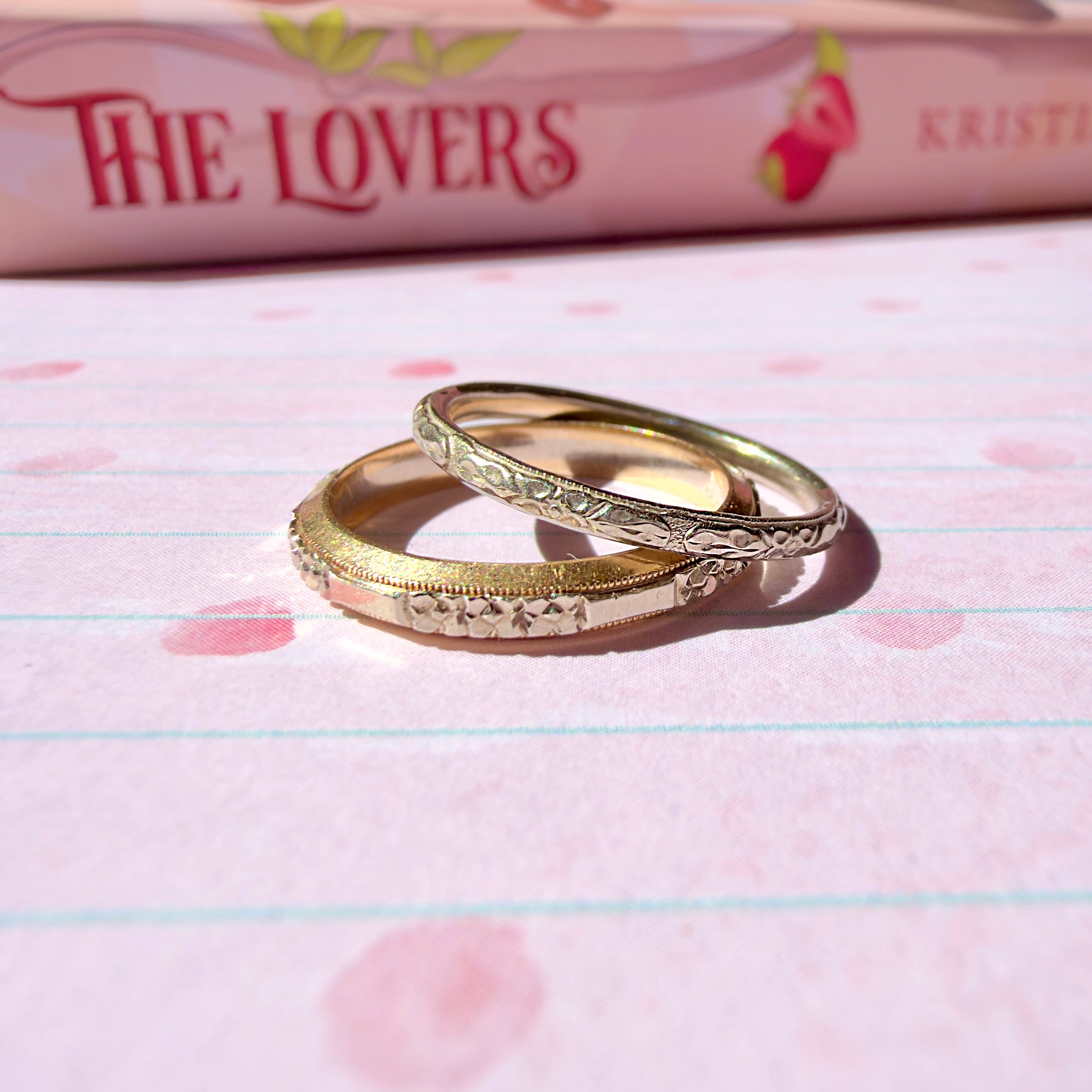 Vintage Retro Two Tone Gold Keepsake Orange Blossom Wedding Band, Ring Size 7