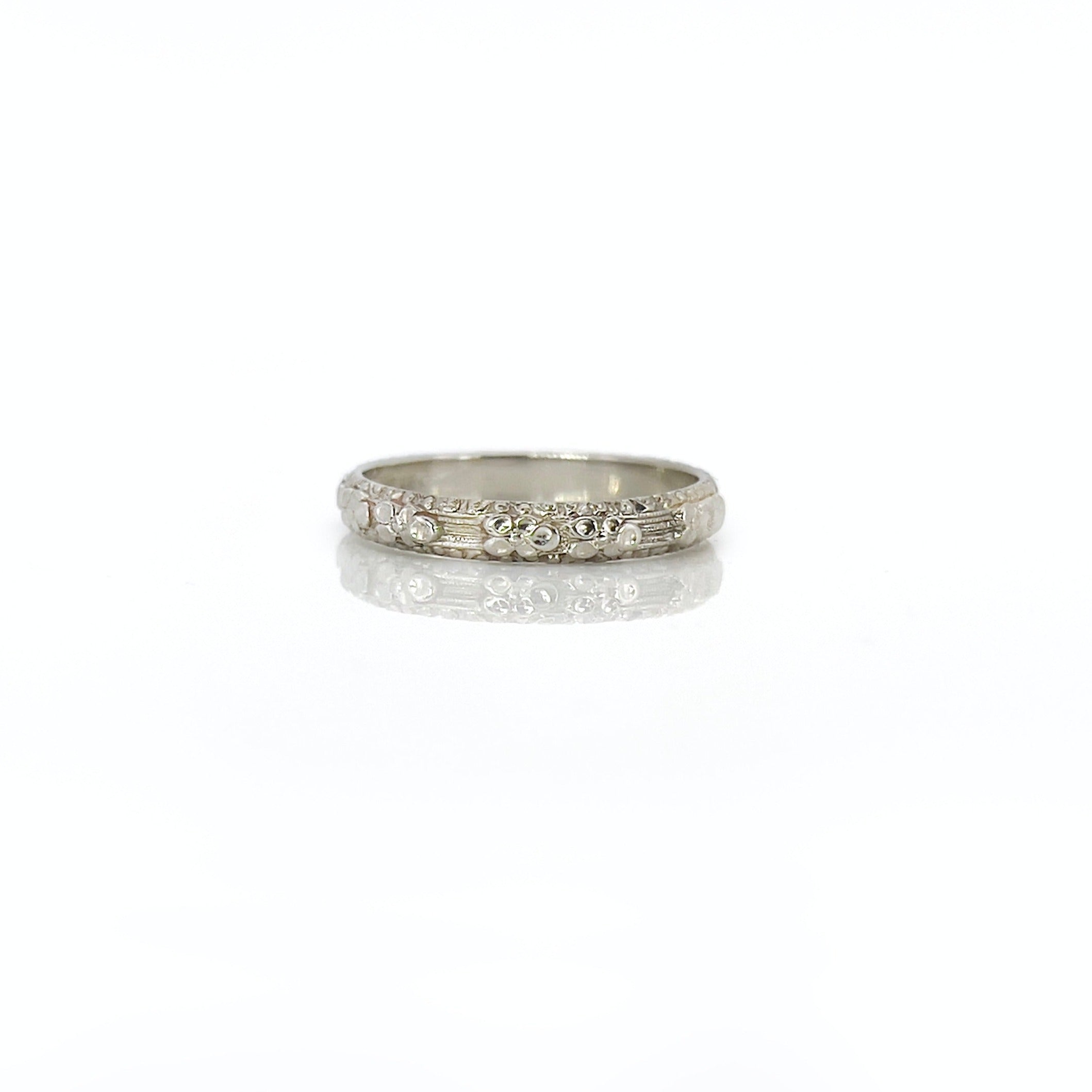 White Gold Floral Band, L’Amour, Size 5.25