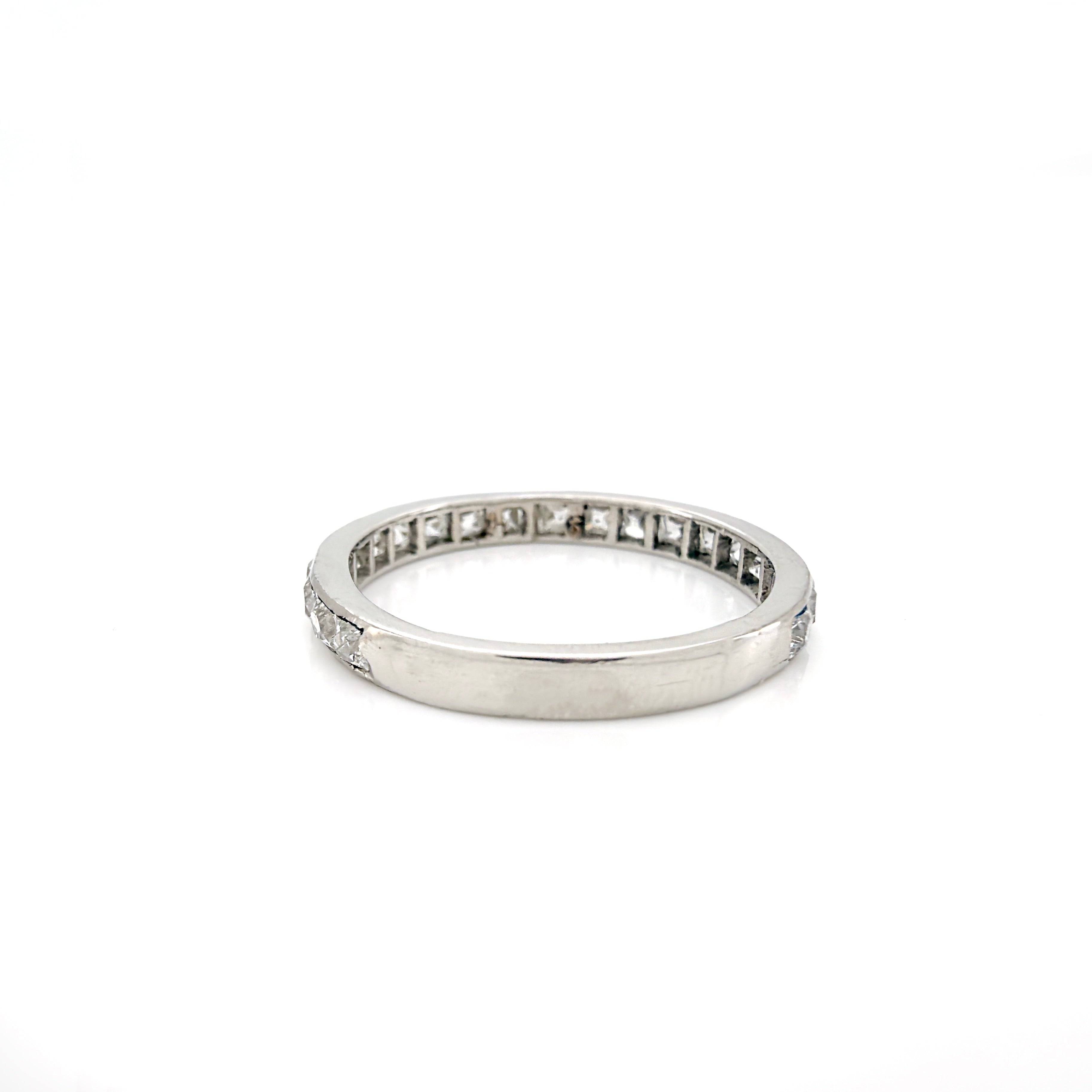 Art Deco French Cut Diamond Ring, Platinum, 0.90 ct