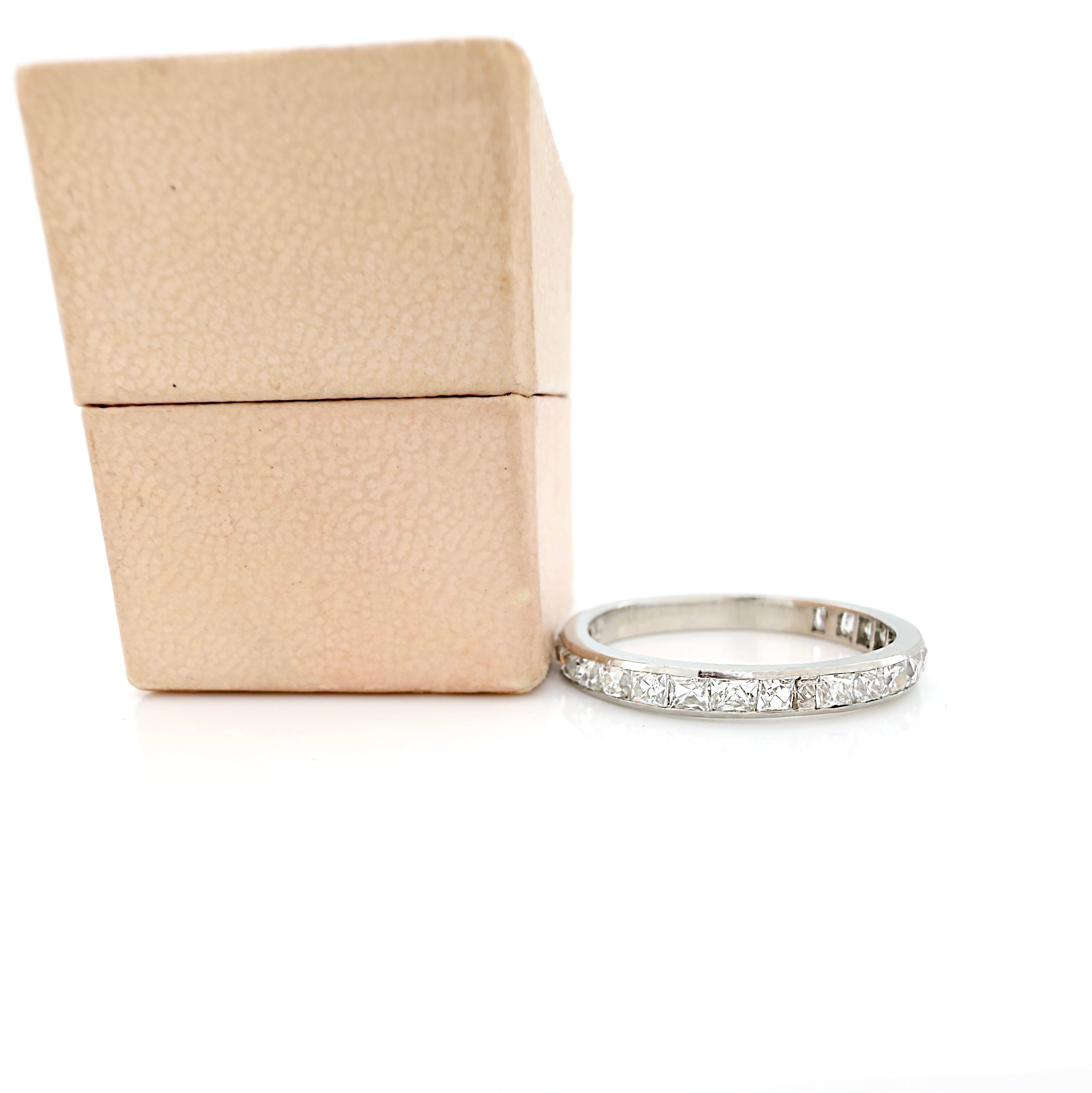Art Deco French Cut Diamond Ring, Platinum, 0.90 ct