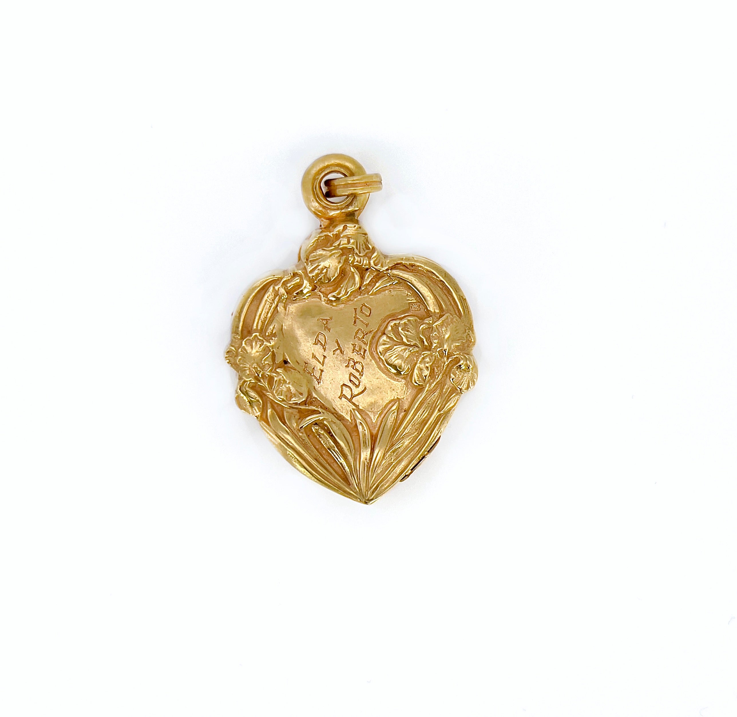 Art Nouveau Heart Locket, Elda y Roberto, Antique, 14K