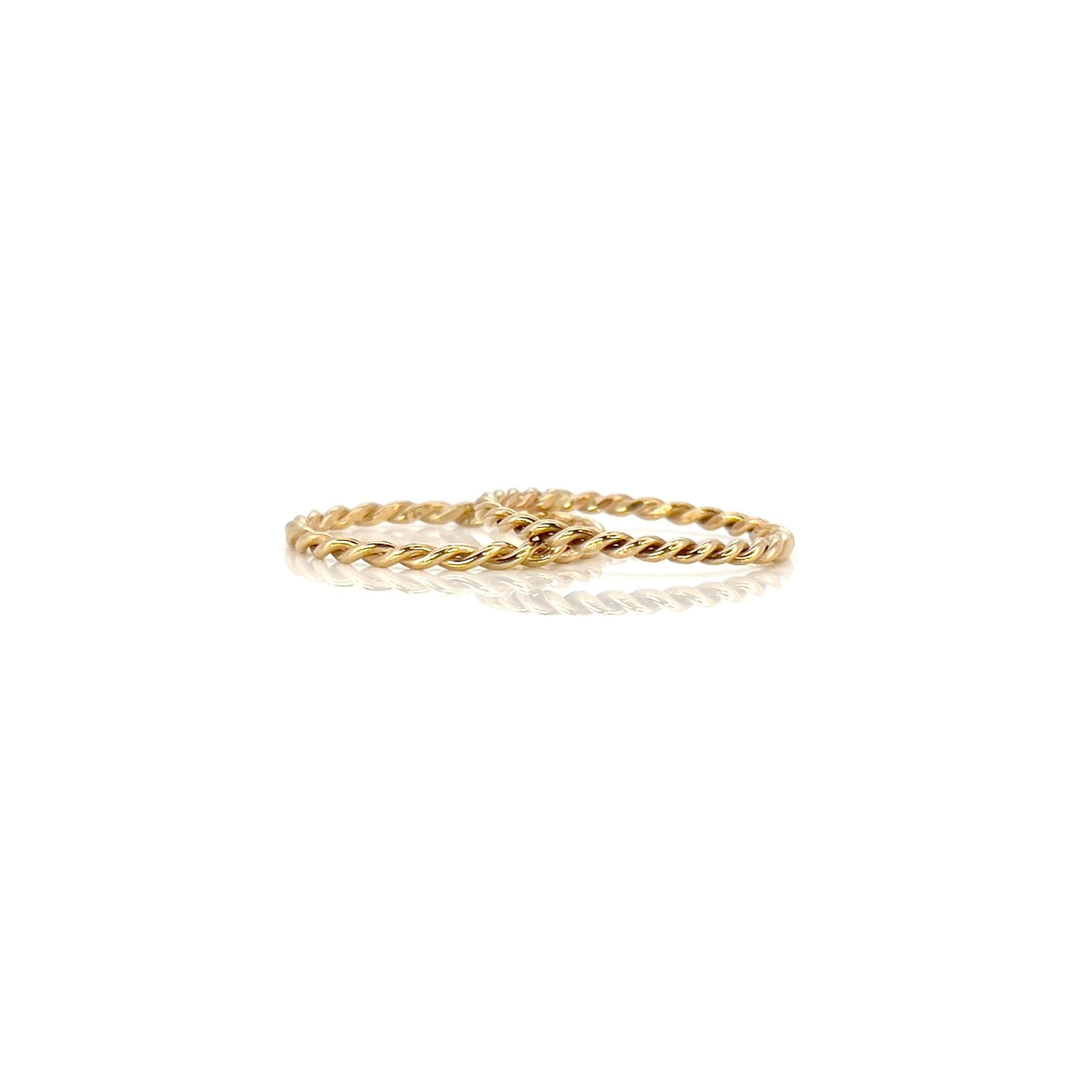 14K Yellow Gold Twisted Bands, Pair, Size 7.5