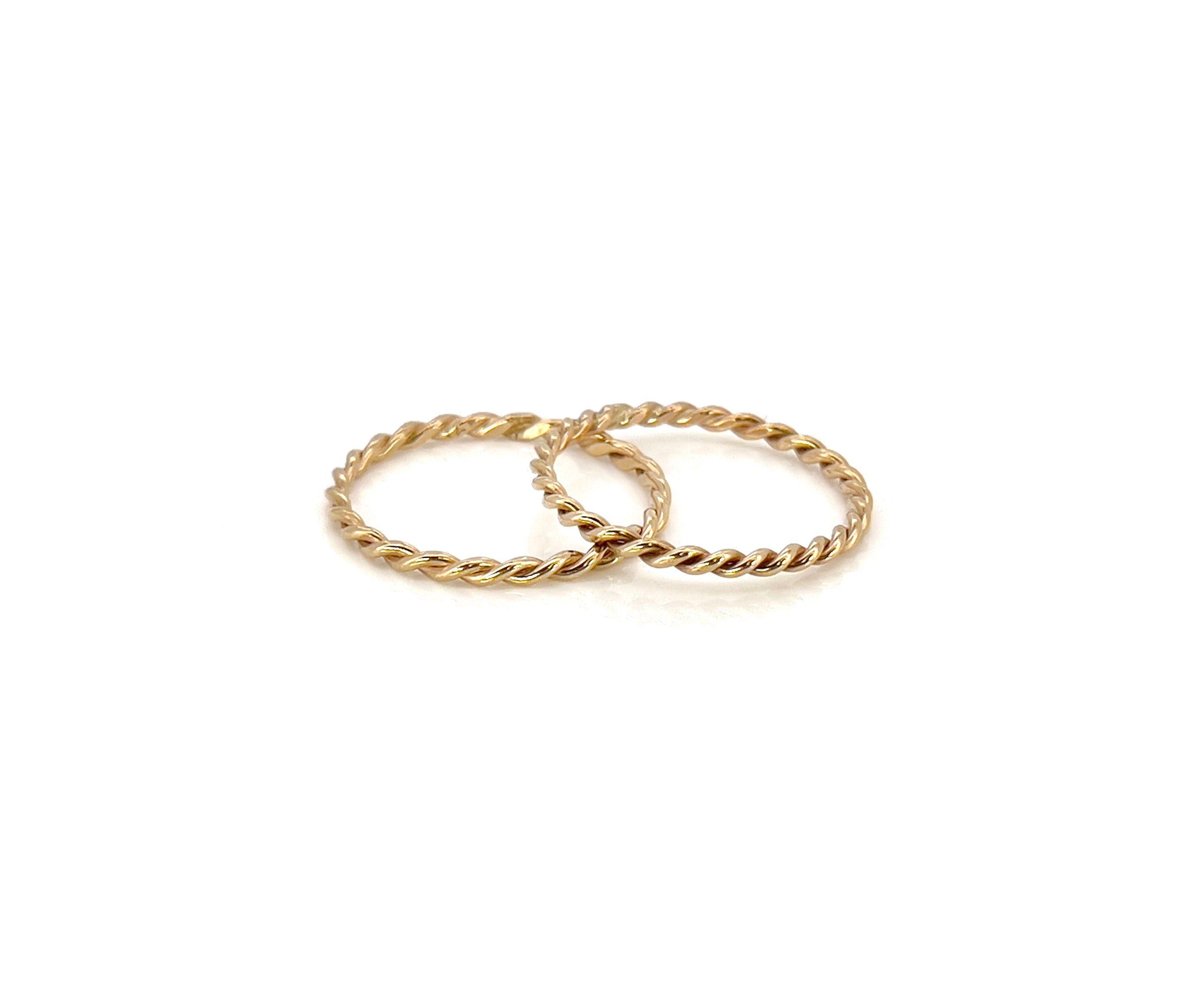 14K Yellow Gold Twisted Bands, Pair, Size 7.5