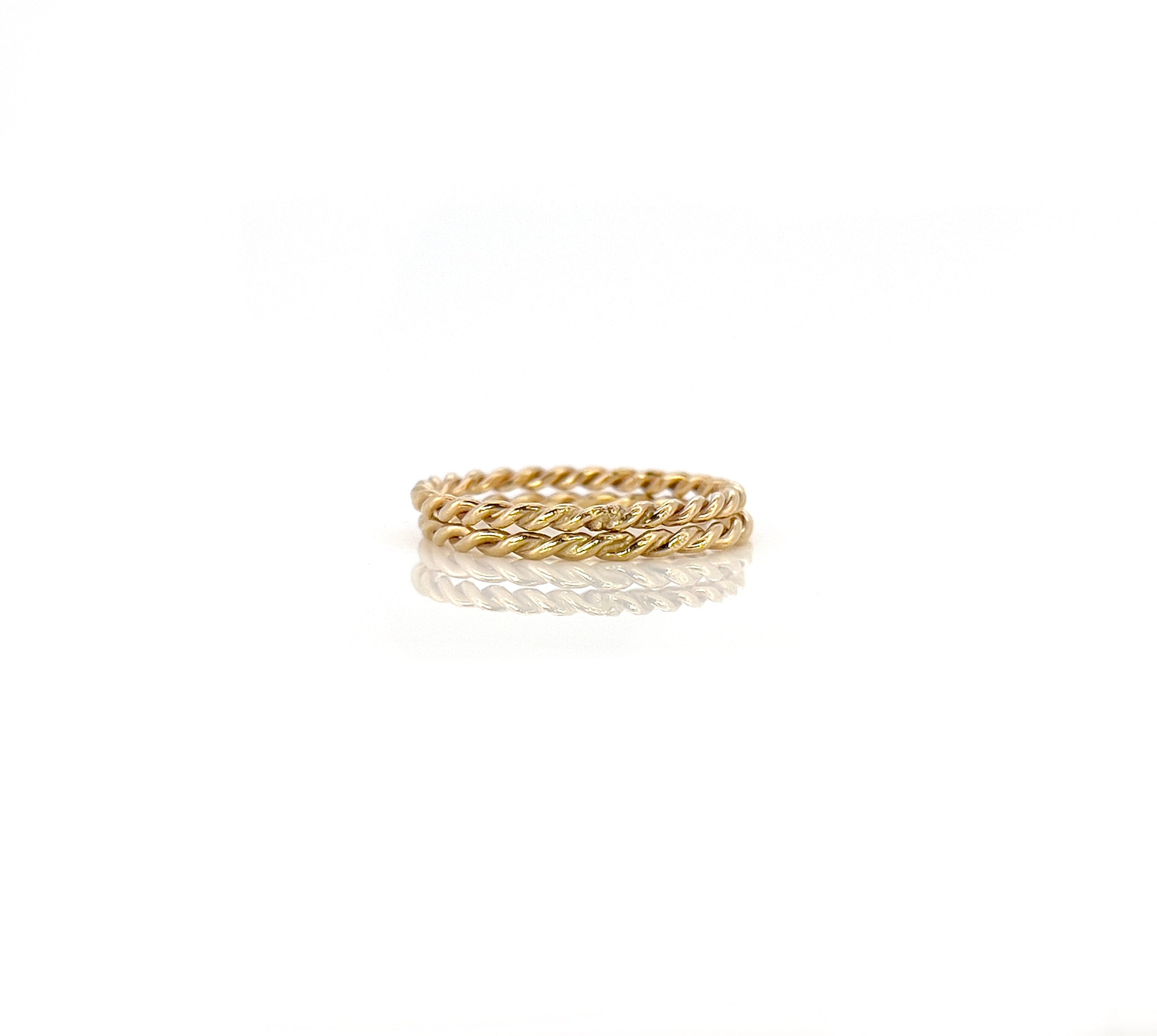 14K Yellow Gold Twisted Bands, Pair, Size 7.5