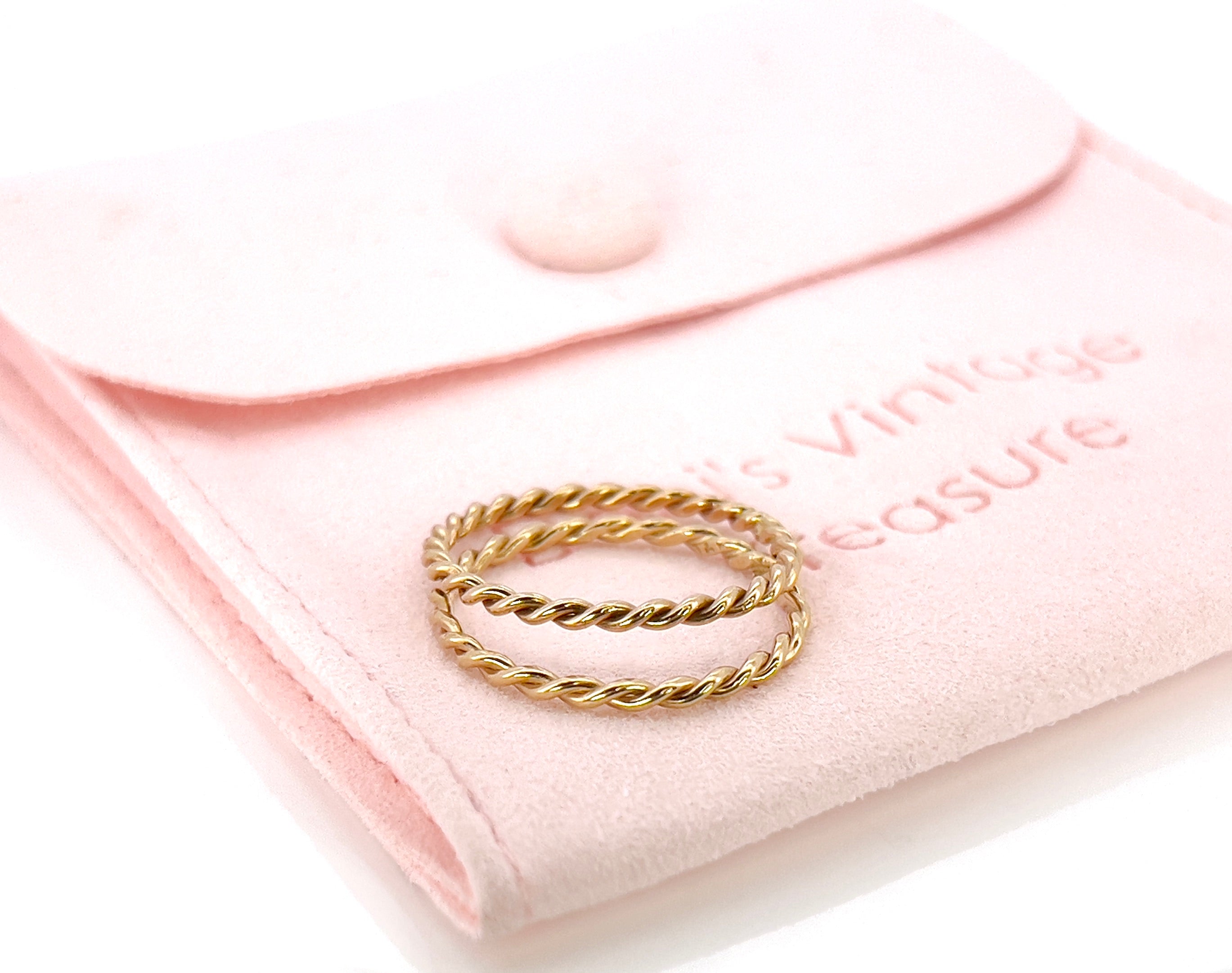 14K Yellow Gold Twisted Bands, Pair, Size 7.5