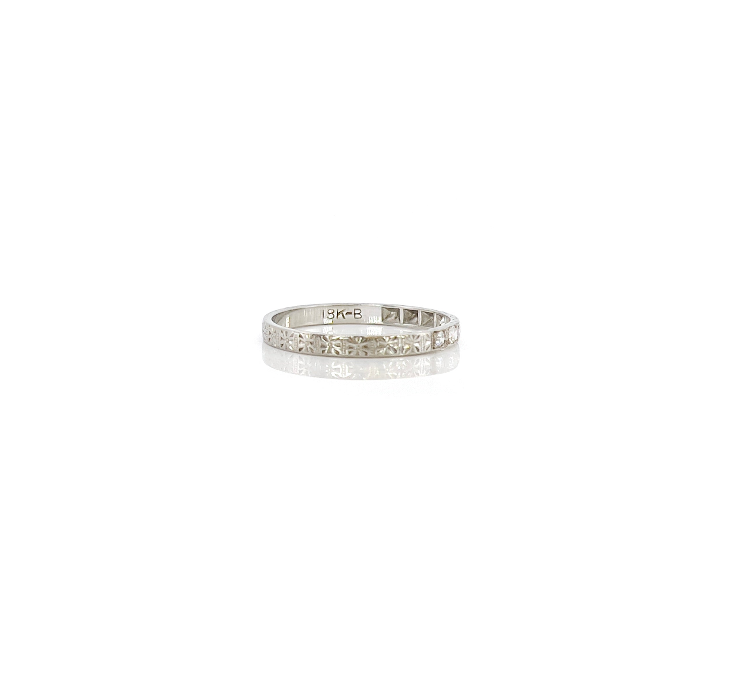 Art Deco Single Cut Diamond Wedding Band, size 7.25