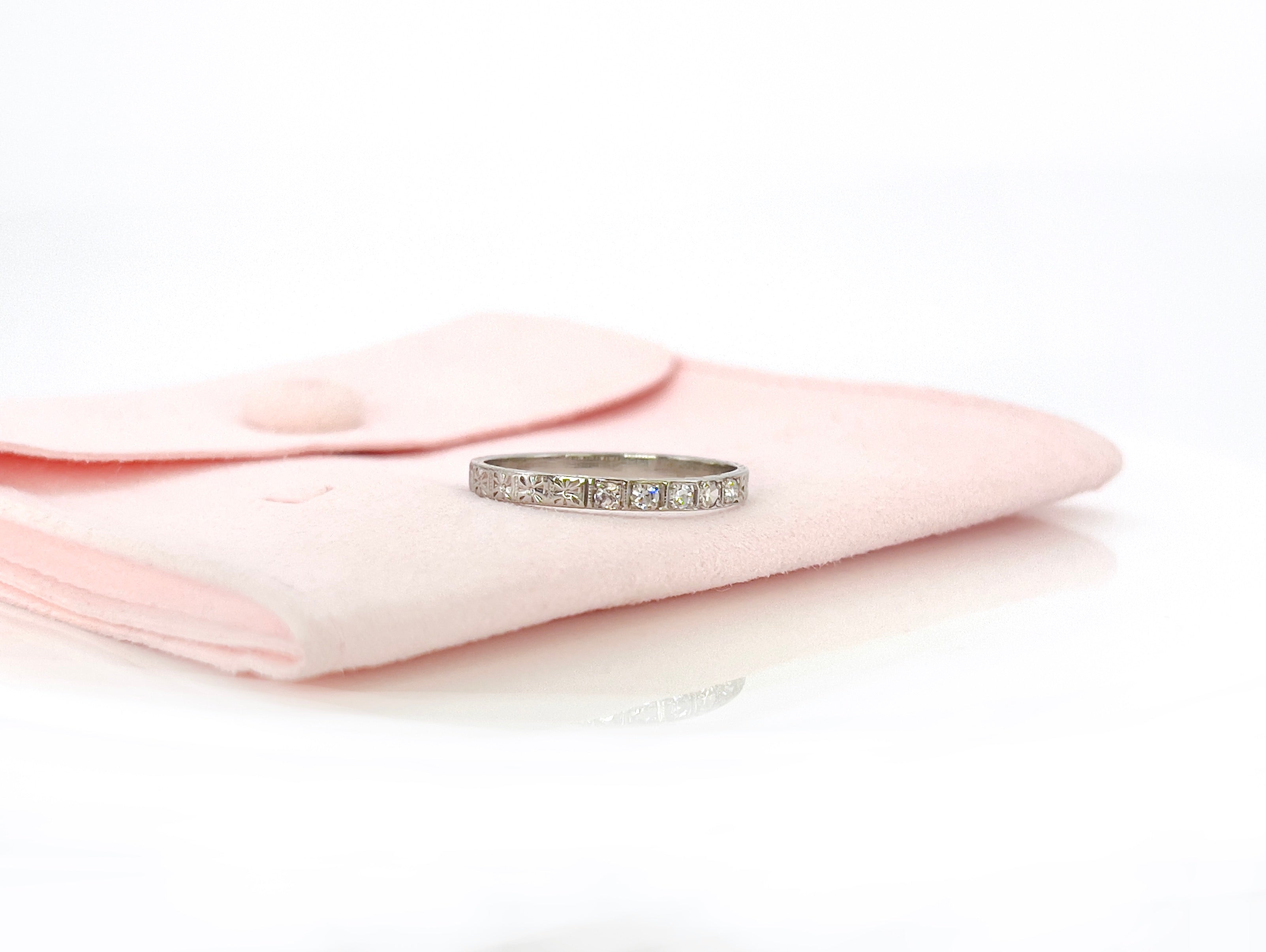 Art Deco Single Cut Diamond Wedding Band, size 7.25