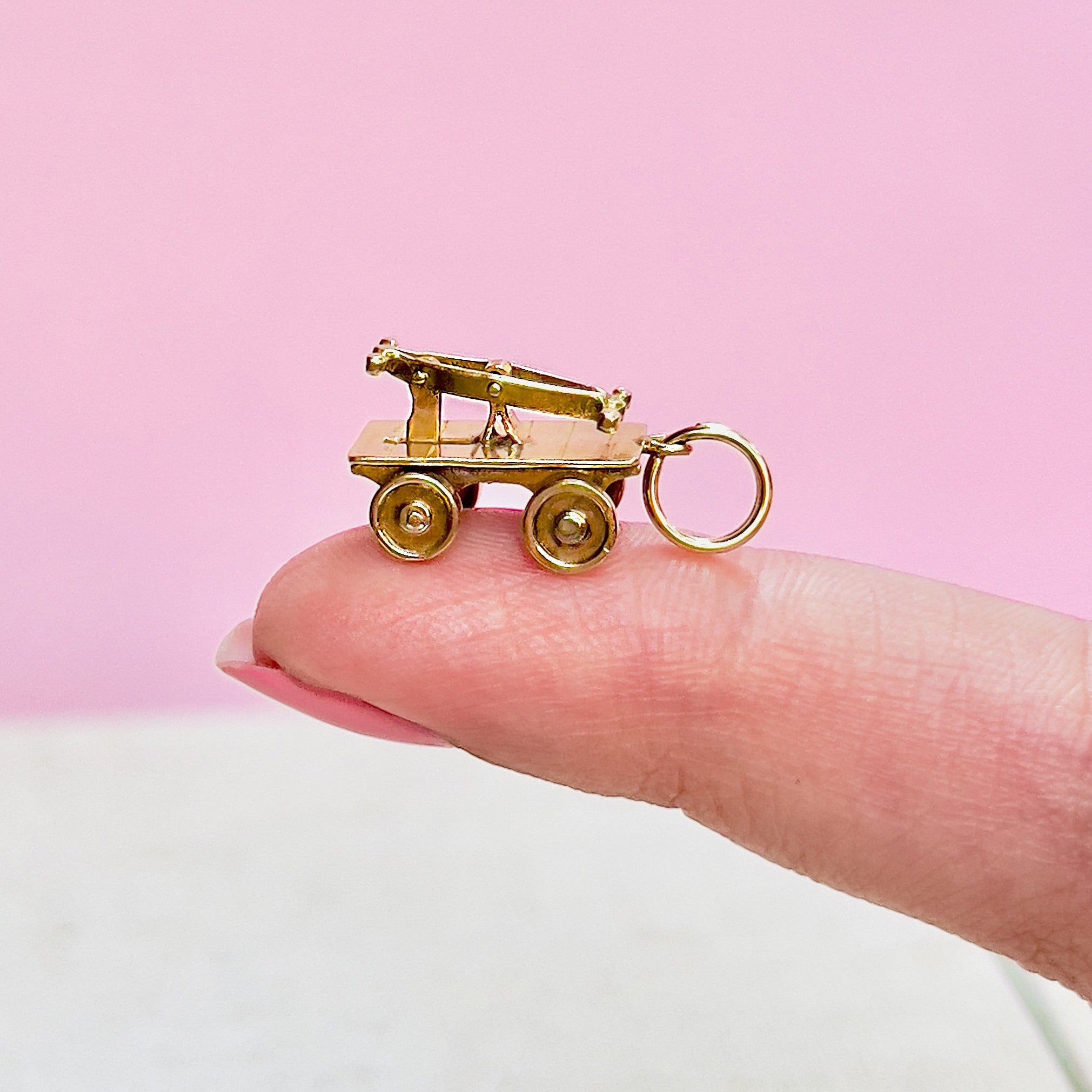 Vintage Railroad Handcar Charm, 14K