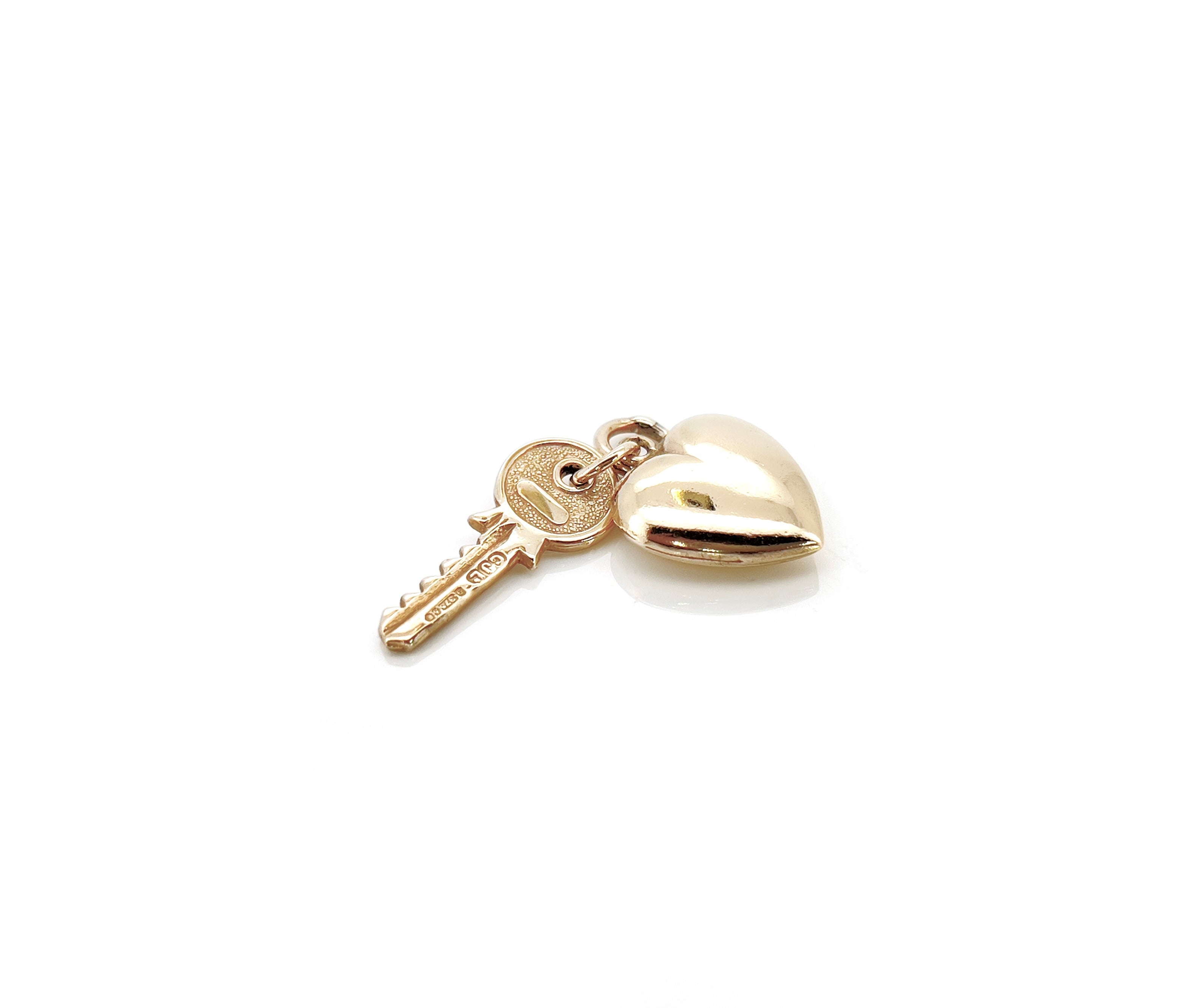 Vintage Heart and Key Charm, London 1963, 9K