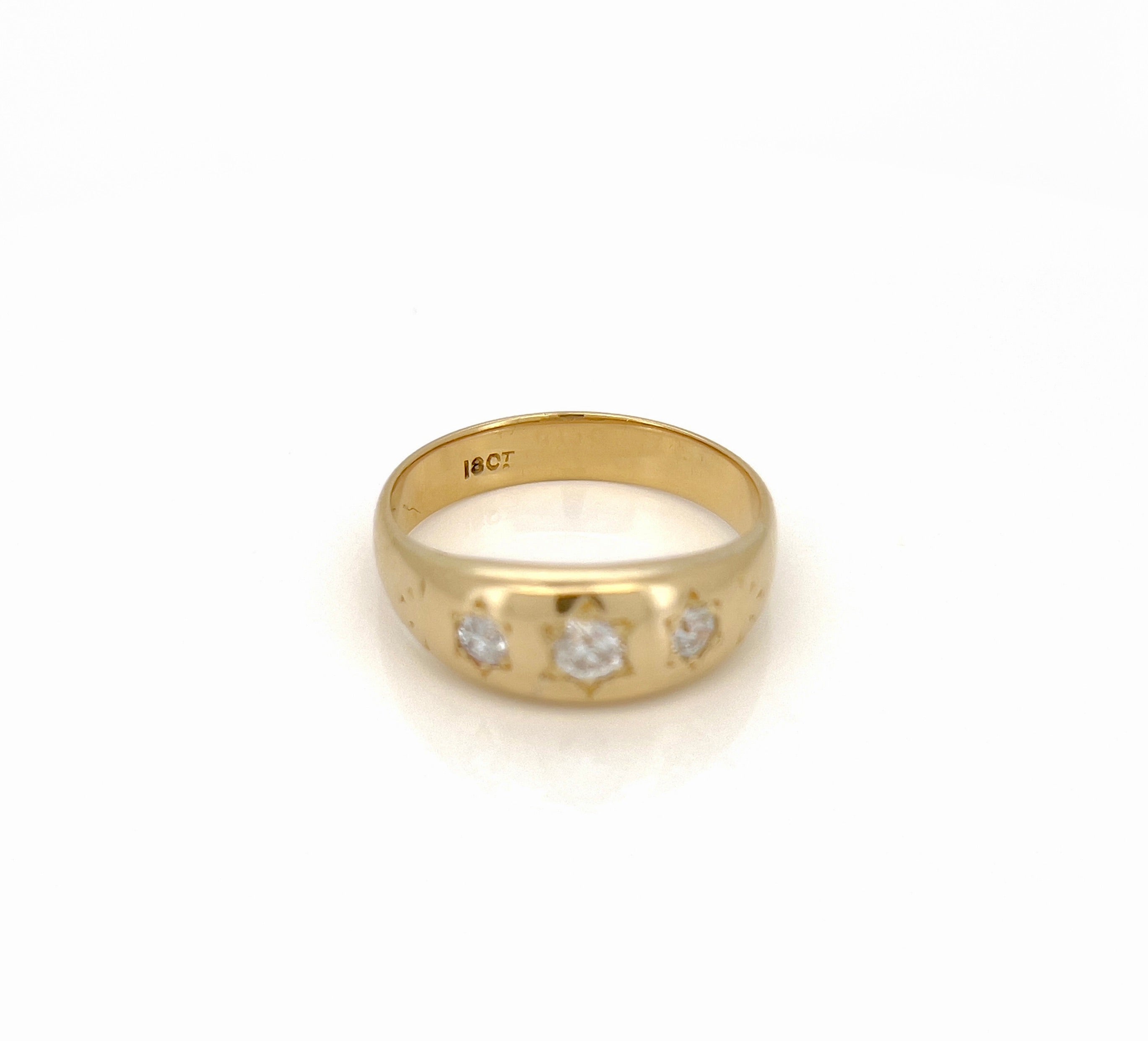 Vintage Old European Diamond Starburst Ring, 18KT, Size 9