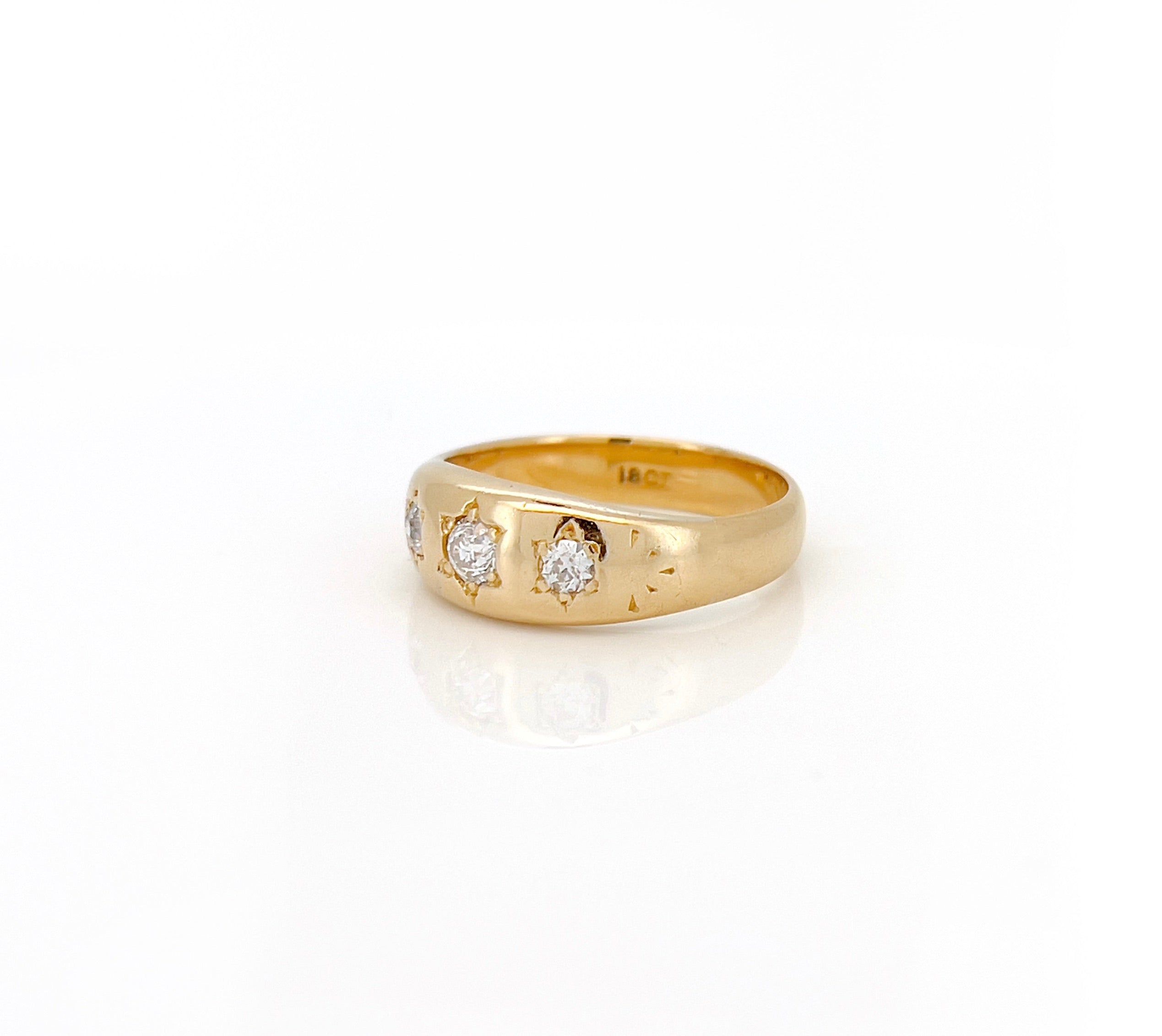 Vintage Old European Diamond Starburst Ring, 18KT, Size 9