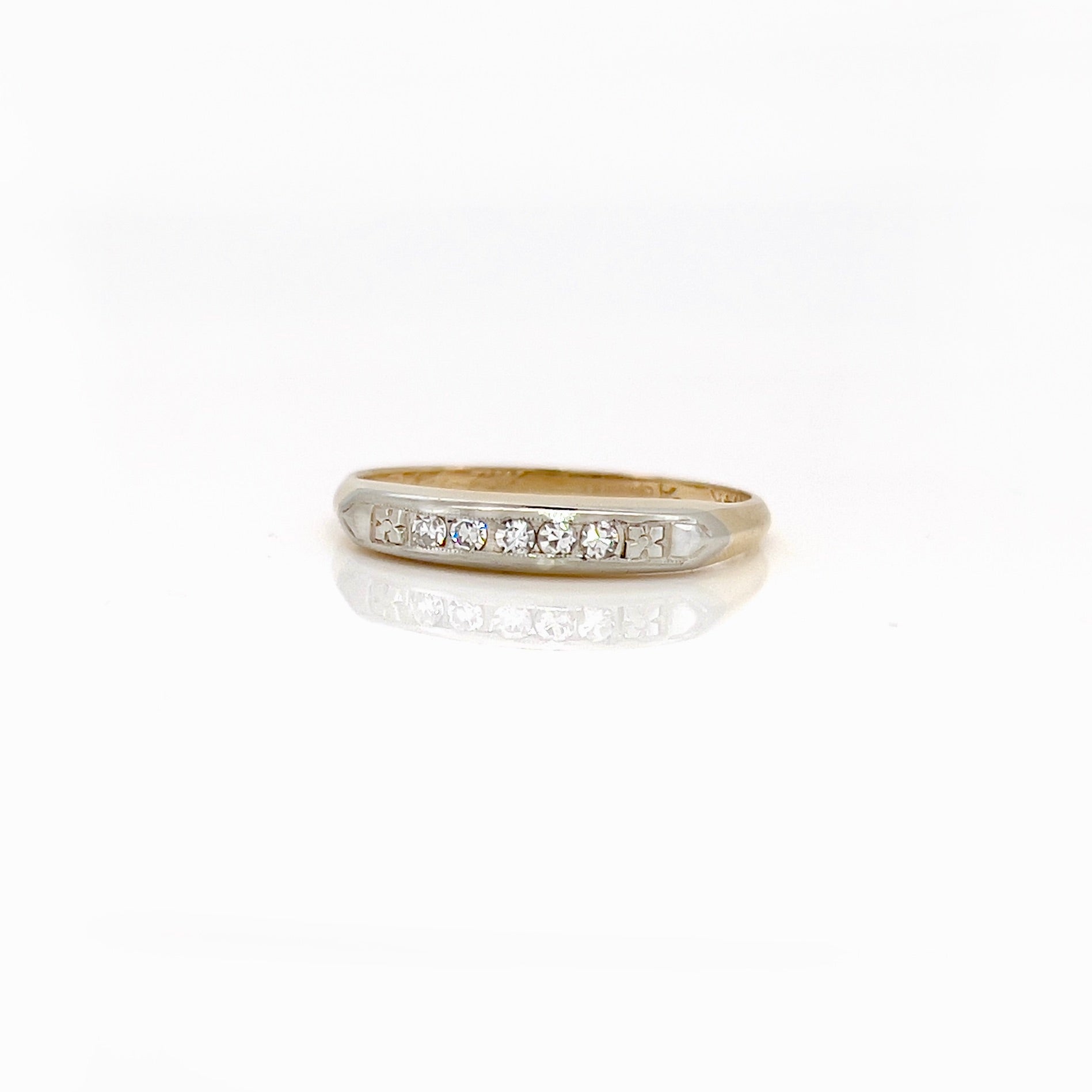 Vintage Retro Two Tone Diamond Ring, Size 5.75