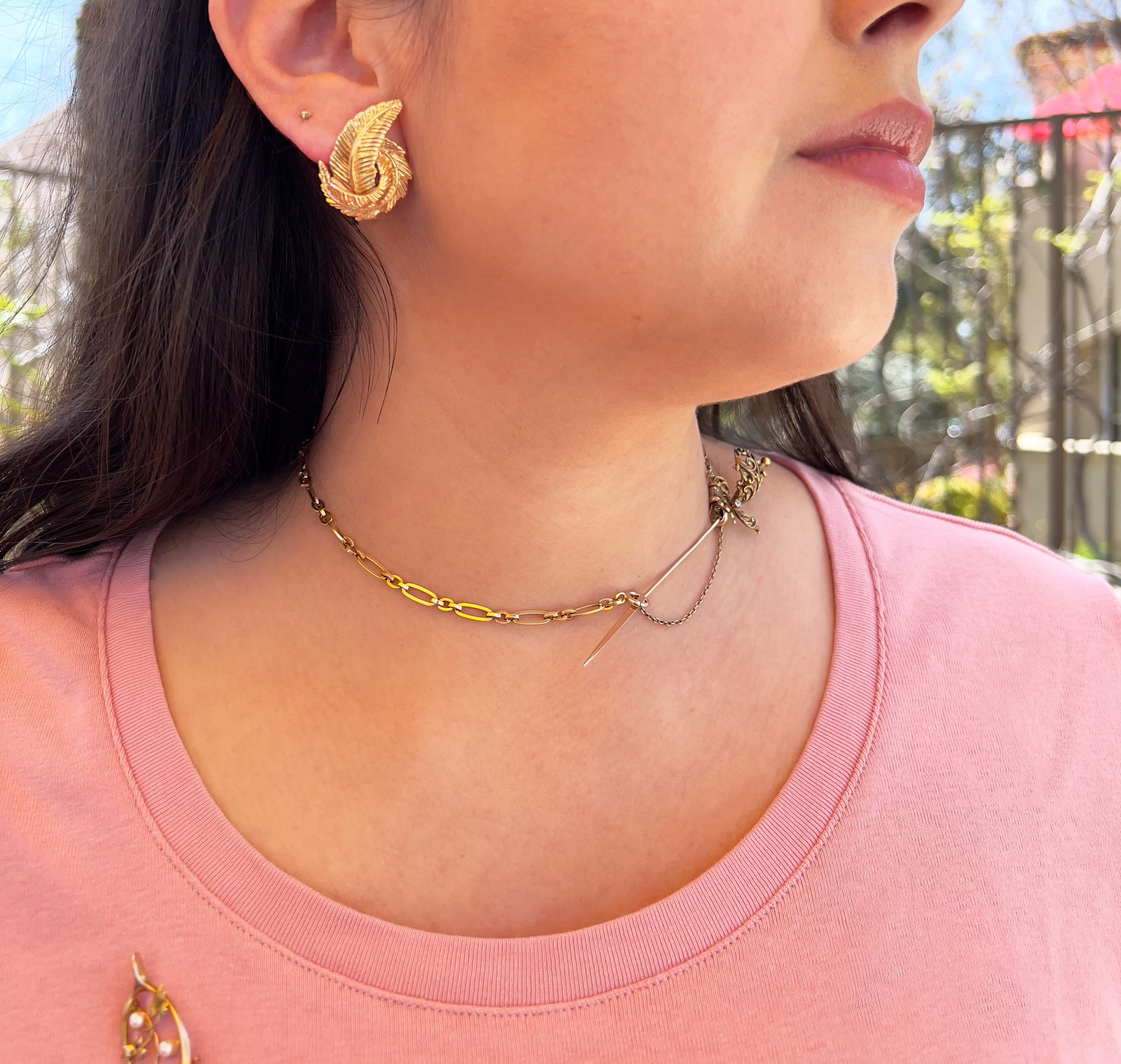 Vintage Gold Feather Swirl Earrings