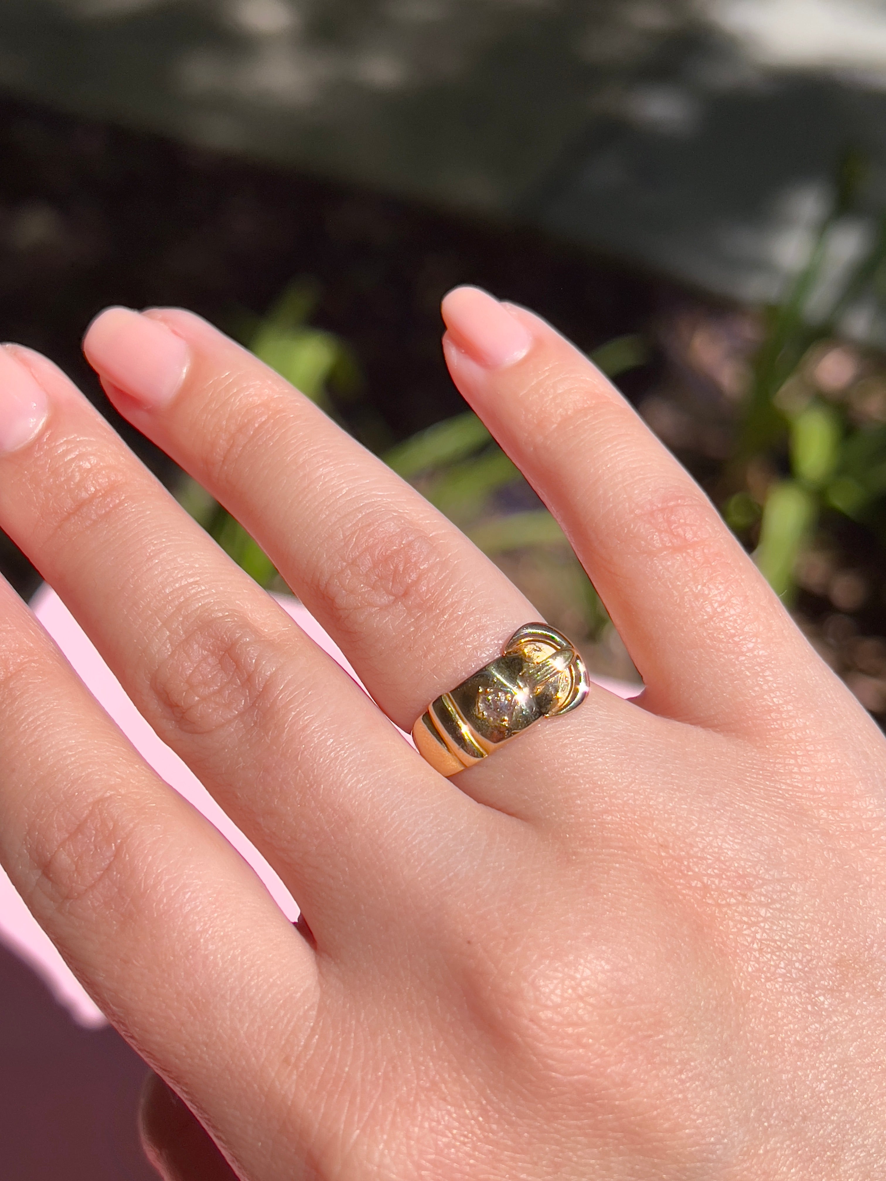 Victorian 18K Old Mine Cut Diamond Buckle Ring, Size 6.75, Chester 1897