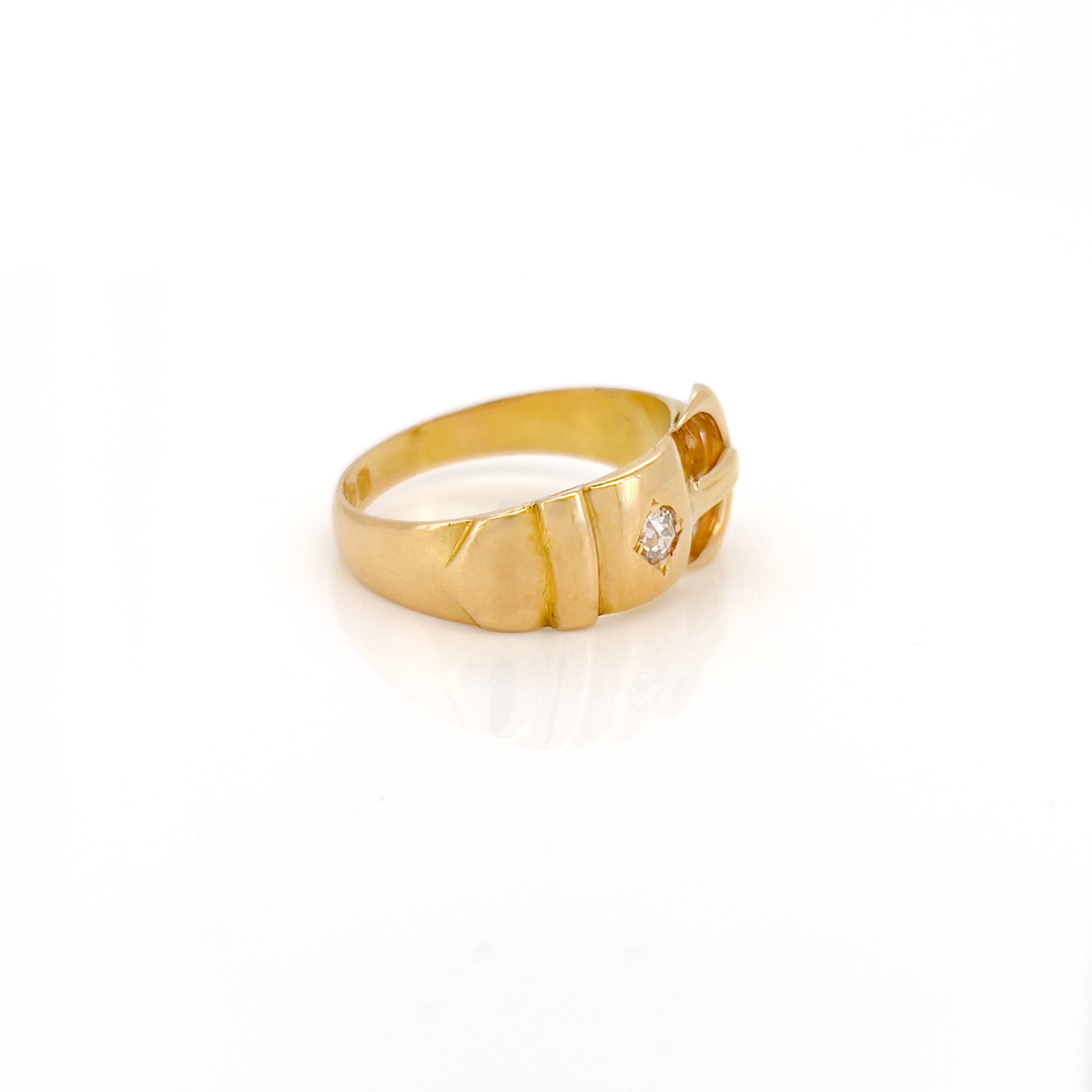 Victorian 18K Old Mine Cut Diamond Buckle Ring, Size 6.75, Chester 1897
