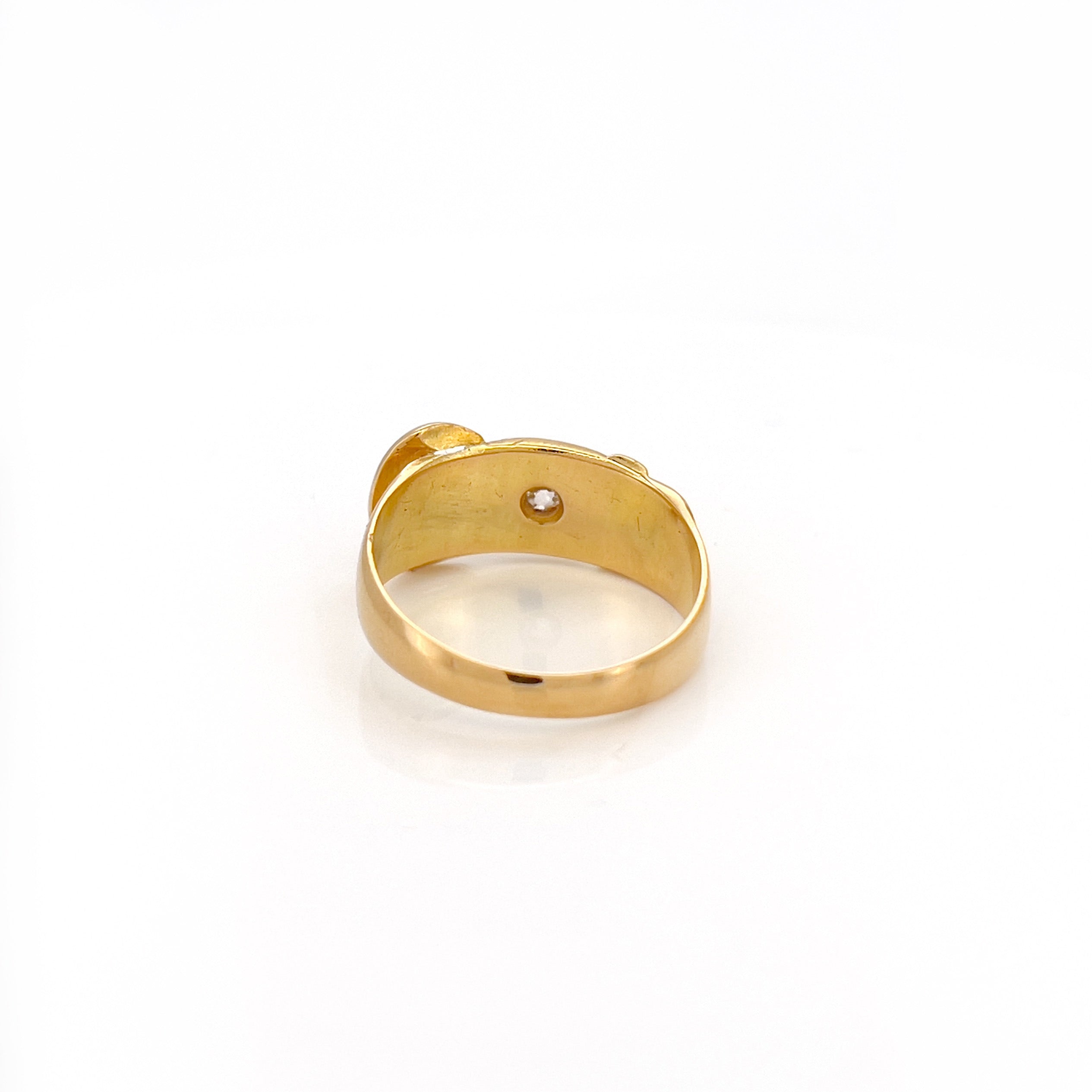 Victorian 18K Old Mine Cut Diamond Buckle Ring, Size 6.75, Chester 1897