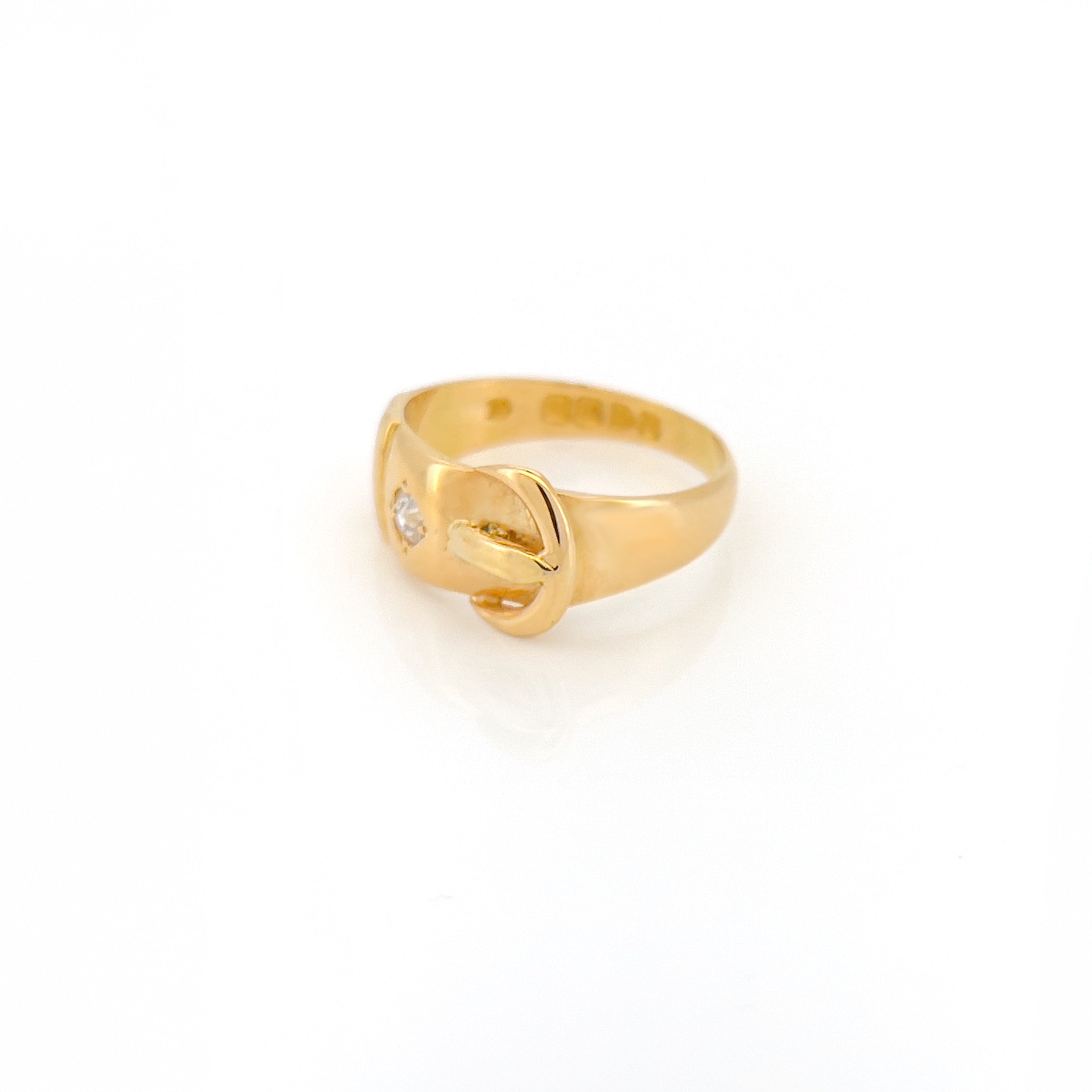 Victorian 18K Old Mine Cut Diamond Buckle Ring, Size 6.75, Chester 1897