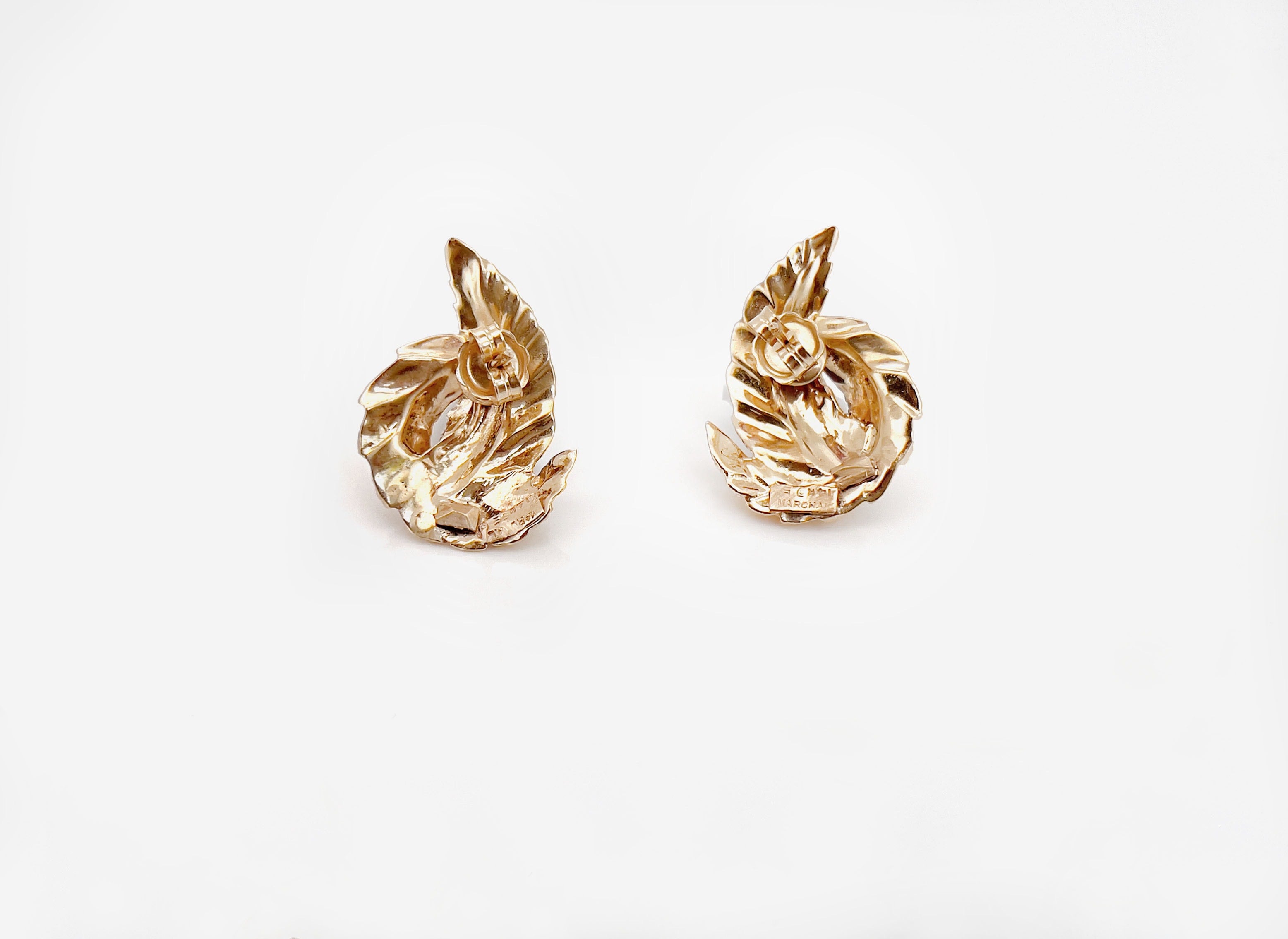 Vintage Gold Feather Swirl Earrings