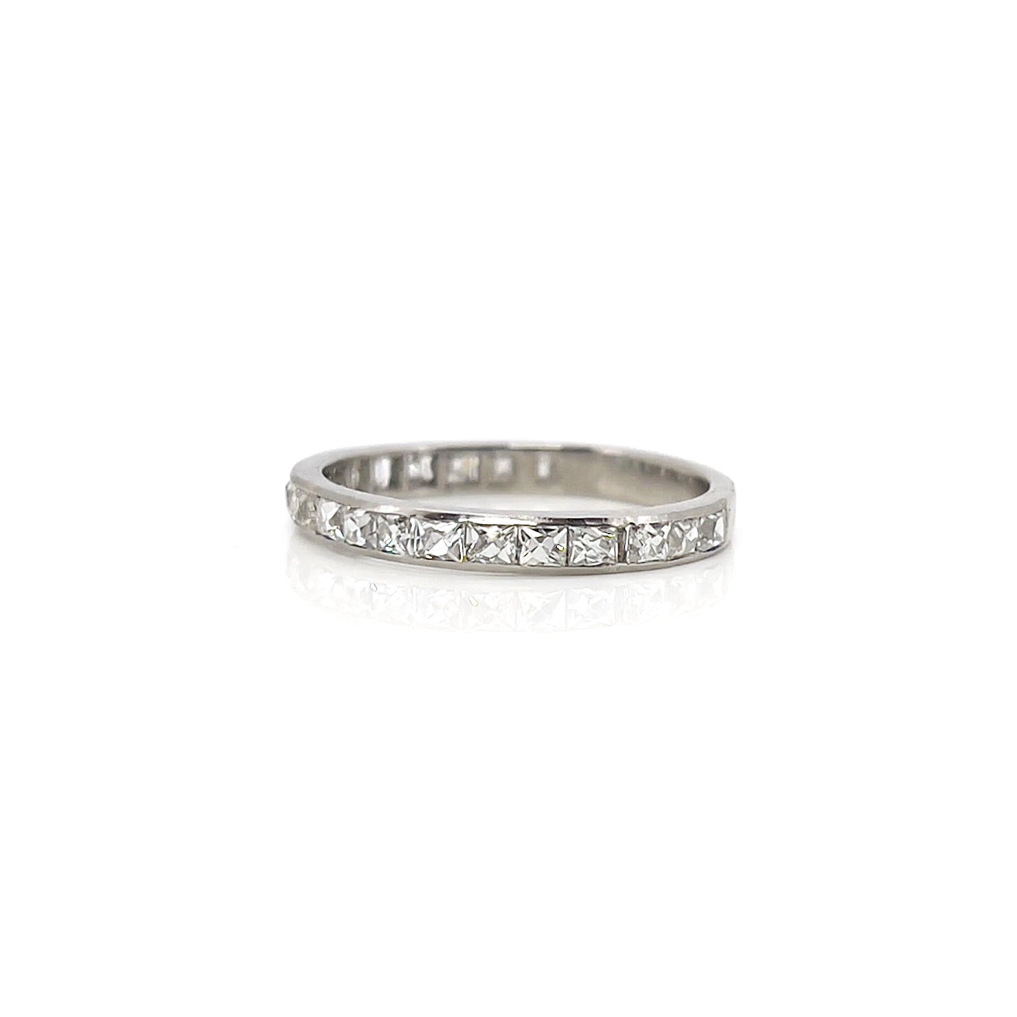 Art Deco french cut diamond band made out of platinum