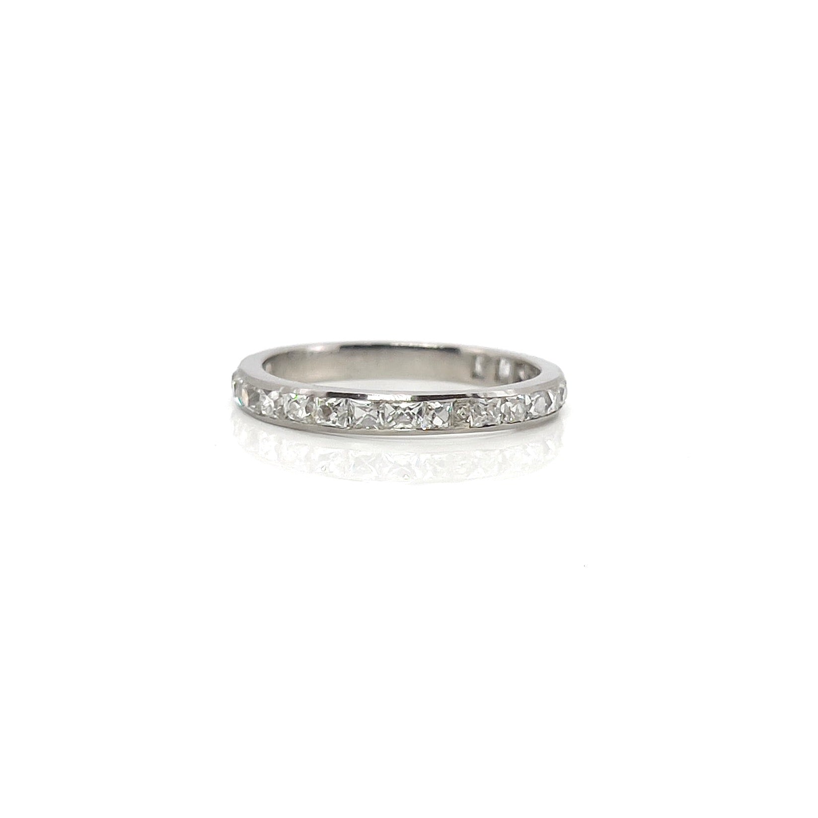 Art Deco french cut diamond band made out of platinum