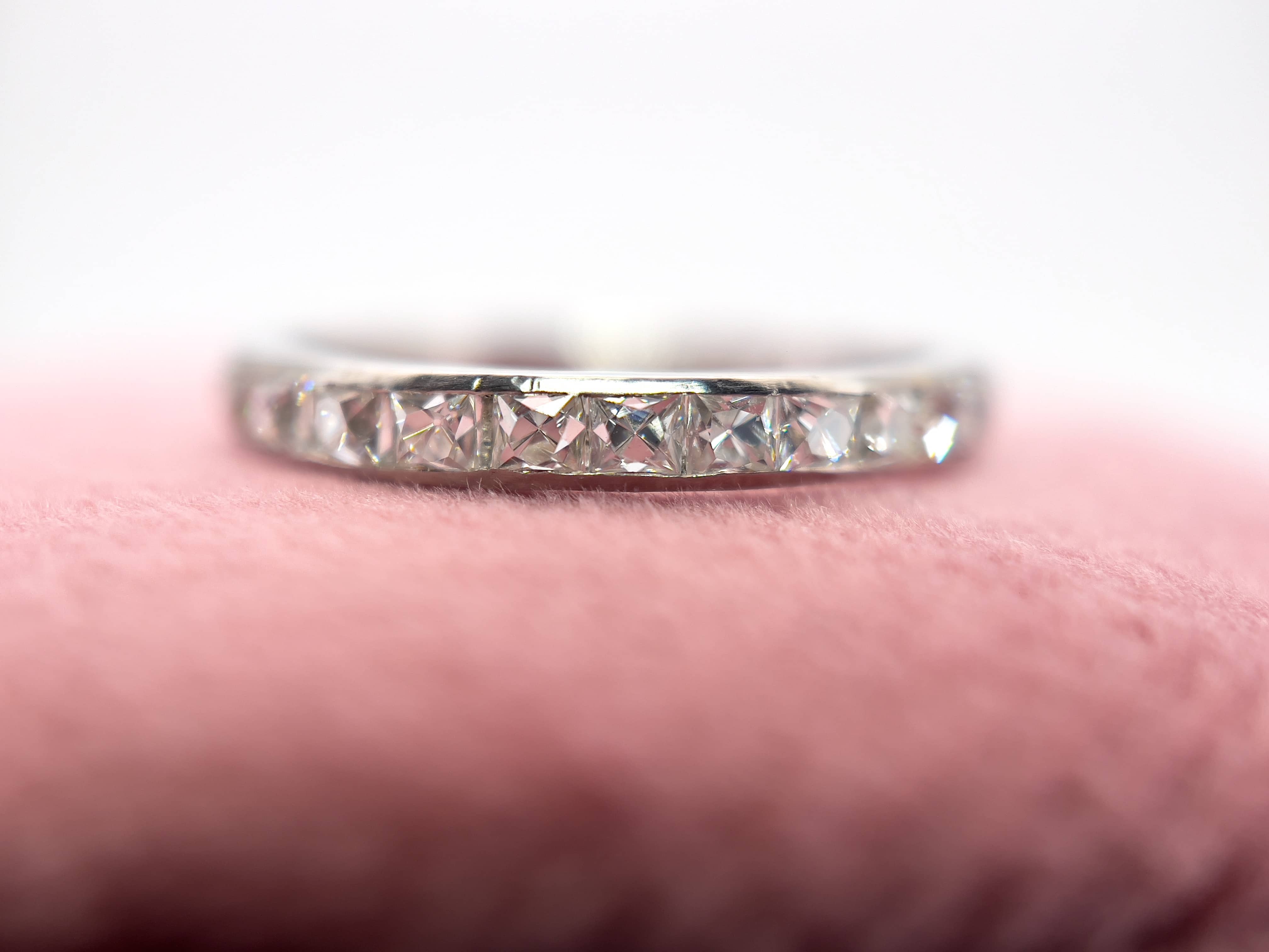 Art Deco French Cut Diamond Ring, Platinum, 0.90 ct