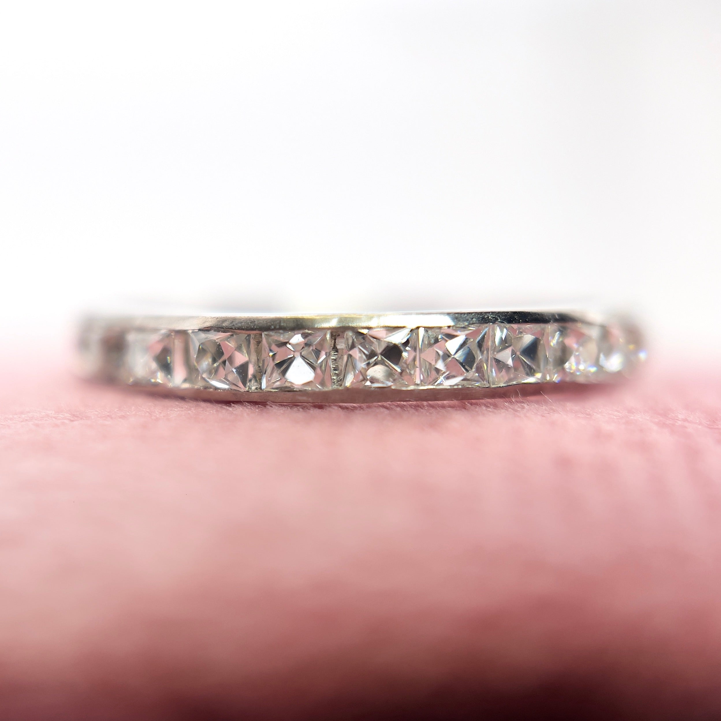 Art Deco french cut diamond band made out of platinum
